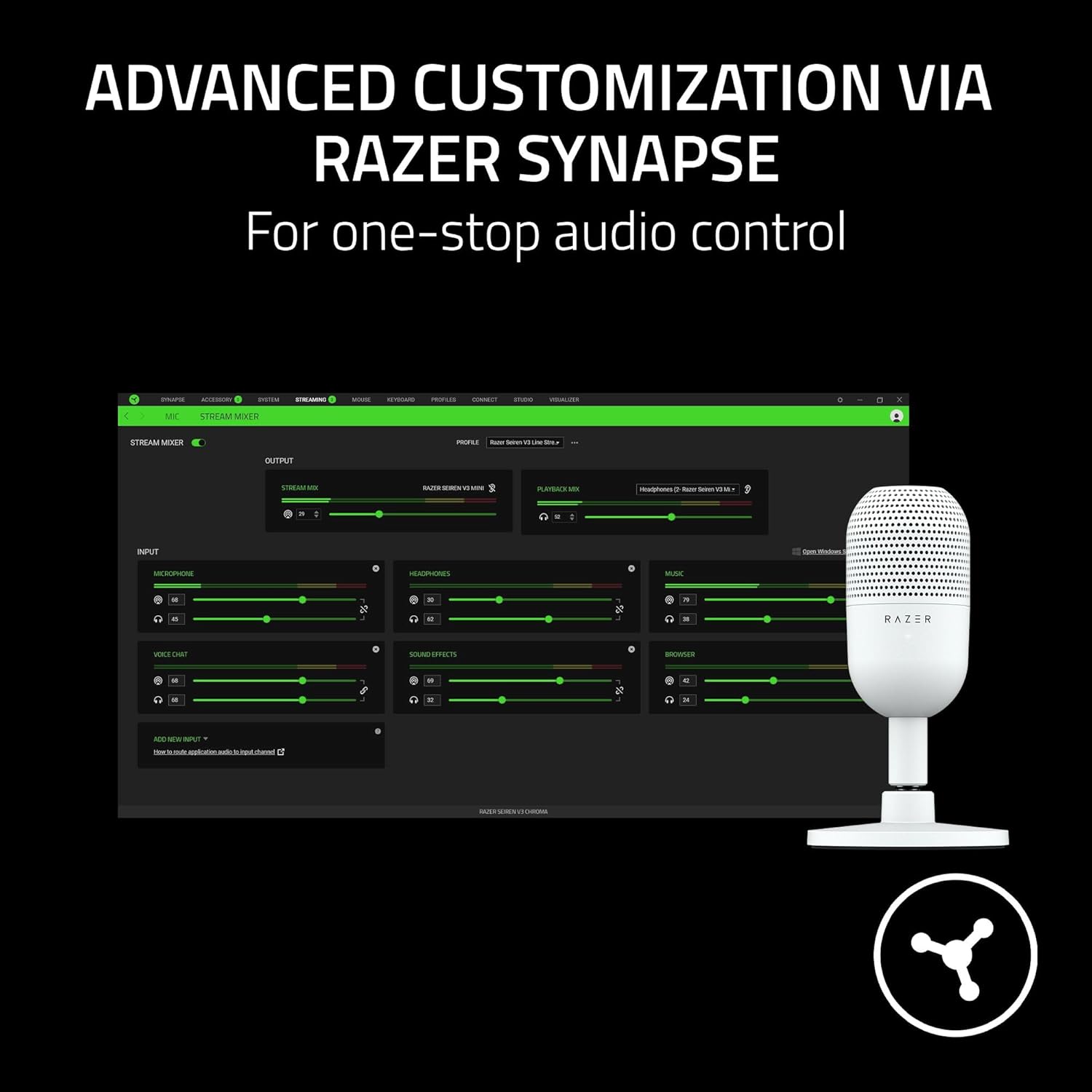 Thumbnail 6 de Razer Seiren V3 Mini (White) ultra-compact USB microphone with 14 mm condenser capsule and tap-to-mute