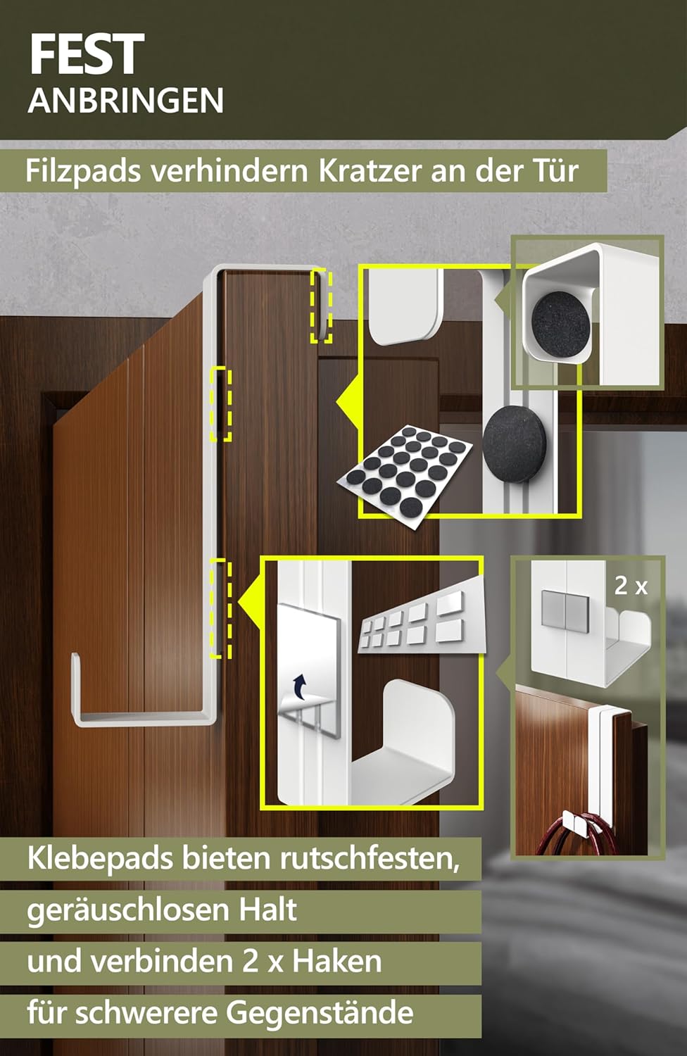 Thumbnail 5 de 4smile Türhaken 4er Set Weiß 🪝