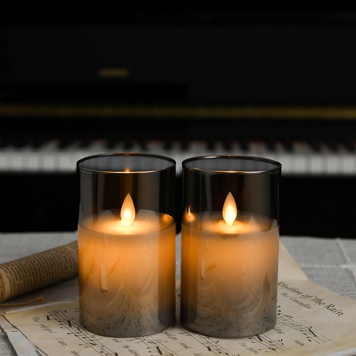 Thumbnail 5 de Lonkenn 2 pezzi Candele LED Ricaricabili con Telecomando e Timer – Fiamma Tremolante in Grigio Vetro, 10 cm