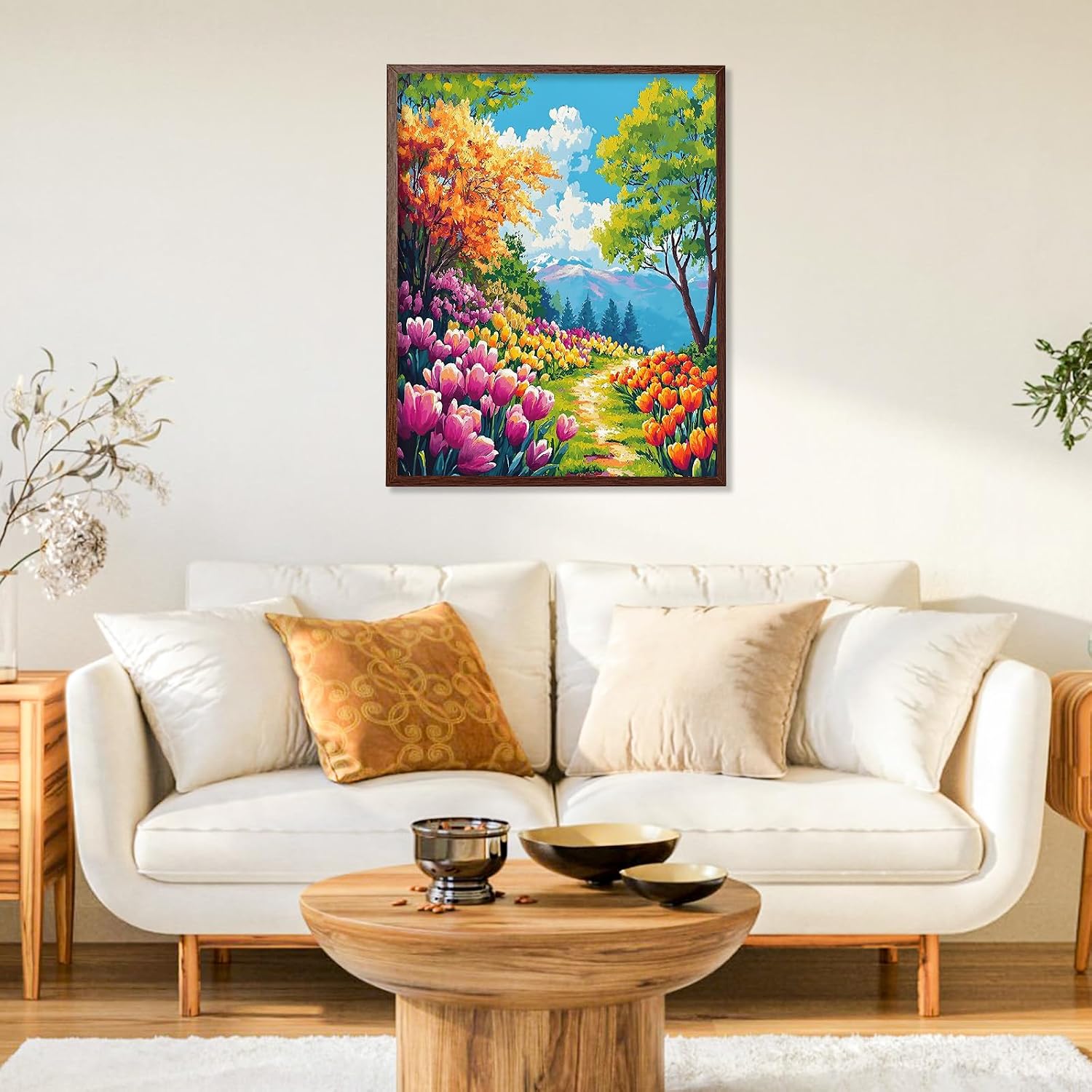 Detalle de Cytheron Paint by Numbers for Adults: Tulip Garden Mountain Landscape 16 x 20 Inch