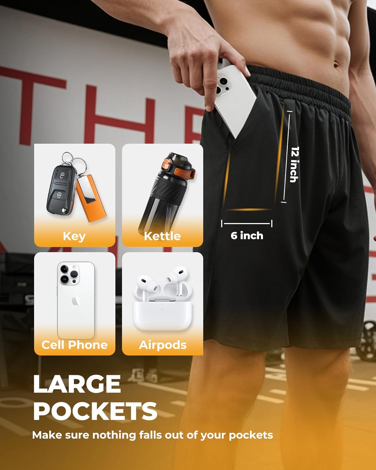 Detalle de Barjneel 4 Pack Gym Mens Shorts — 9-Inch Athletic Shorts with Pockets (Black + Colors)