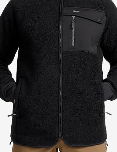 Detalle de RevolutionRace Sherpa Hoodie für Herren – Outdoor-Fleecejacke in Caviar, XL