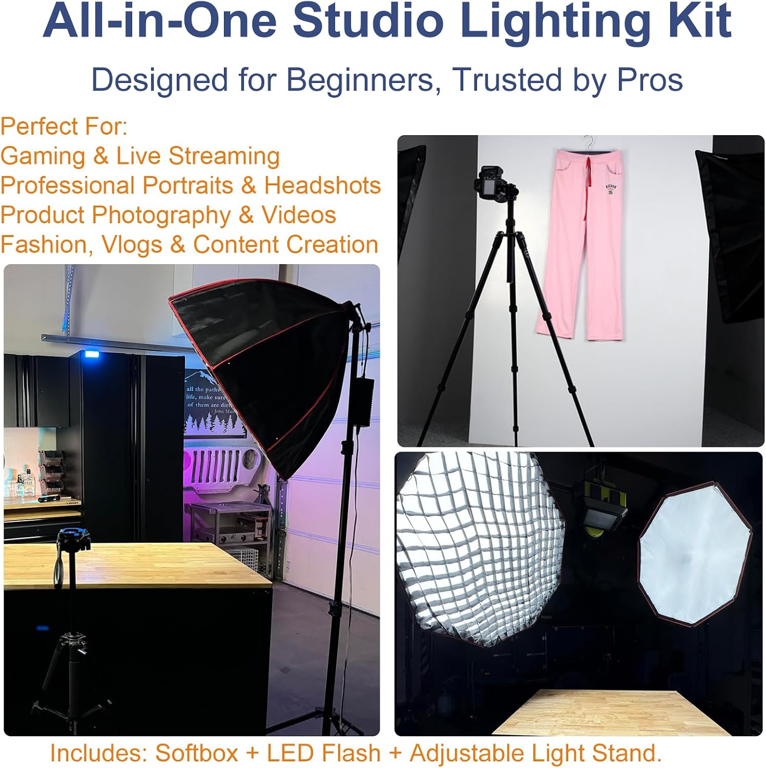 Thumbnail 2 de 37" Professional Octagonal Softbox Lighting Kit with 110W Dimmable LED, Remote Stand & Grid