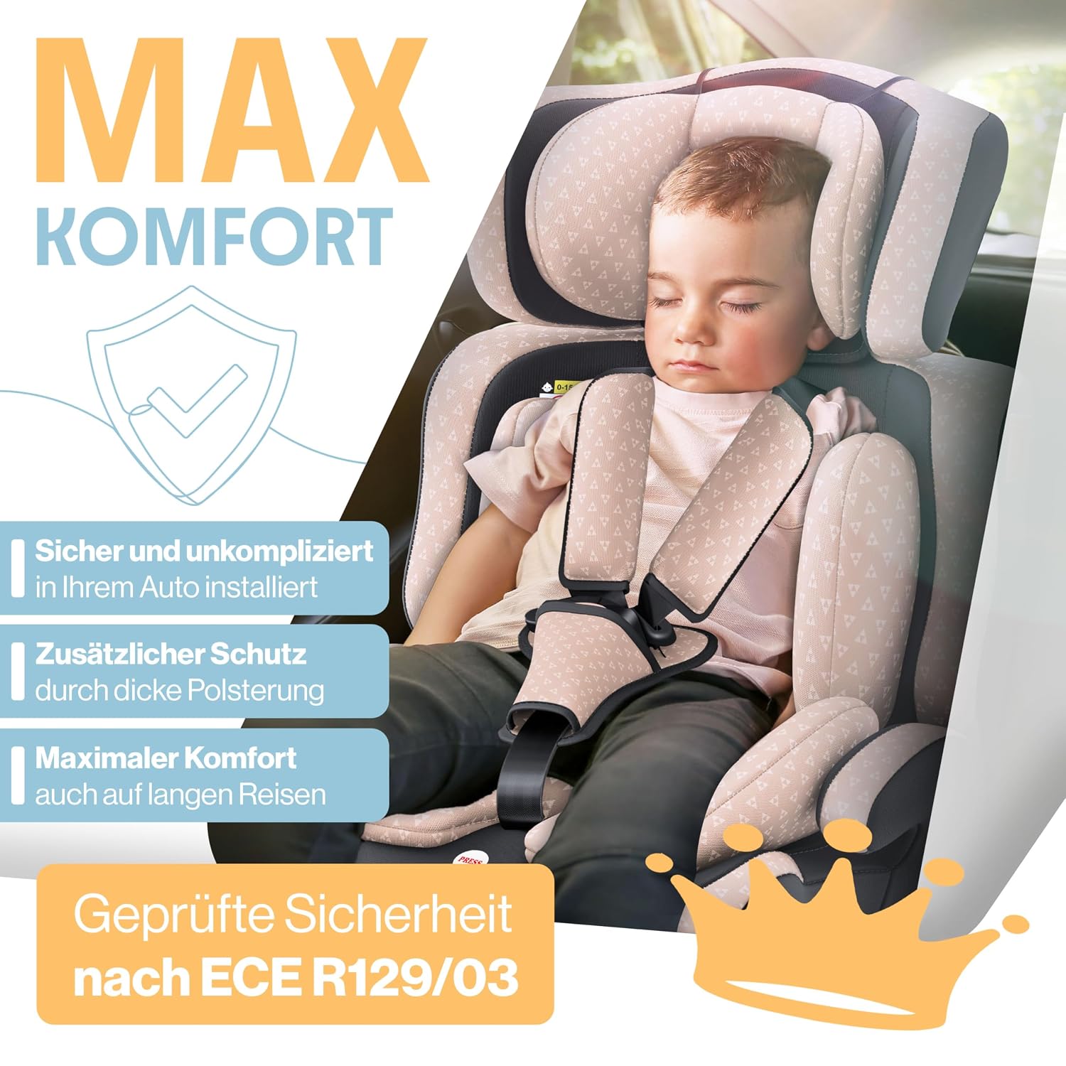 Detalle de KIDIZ Autokindersitz i-Size R129 (100–150 cm) bis 12 Jahre – Gruppe 1/2/3, 5-Punkt-Gurt, höhenverstellbare Kopfstütze, ohne Isofix