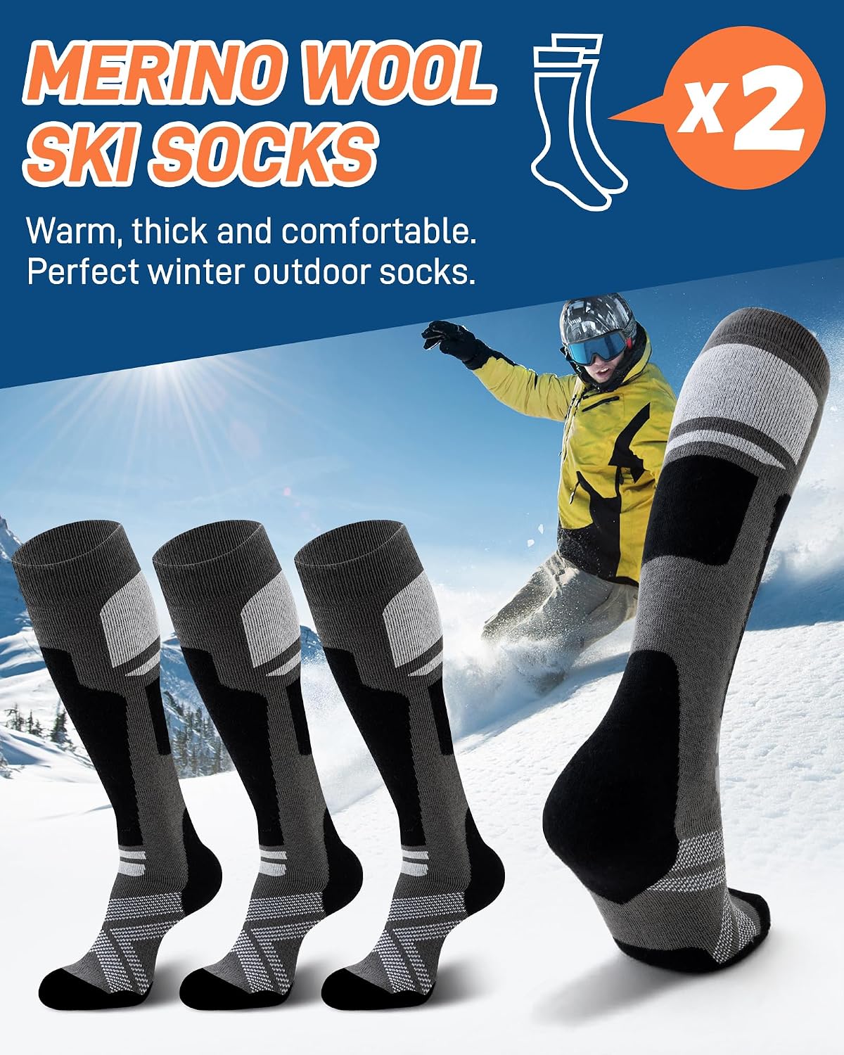 Detalle 2 de Niorasen Merino Wool Ski Socks 2 Pairs
