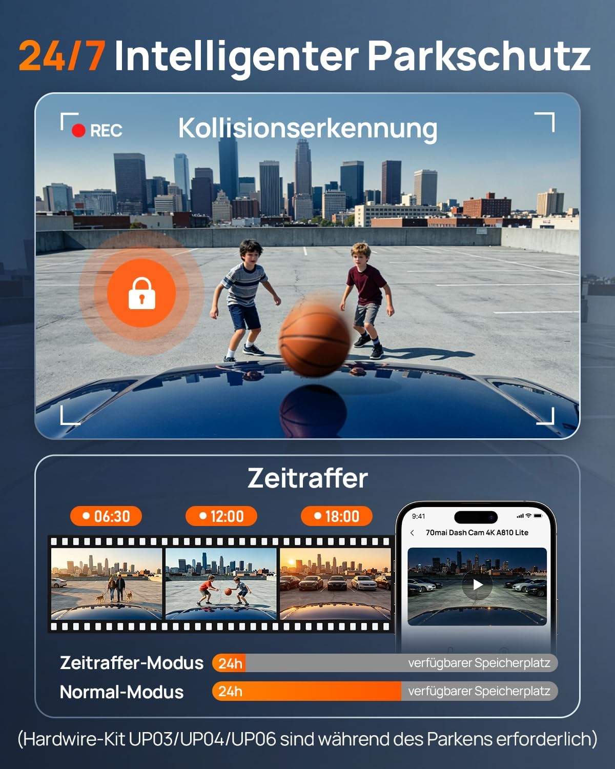 Thumbnail 6 de 70mai A810 Lite Dual-Dashcam – 4K vorne / 1080P hinten mit 64GB, 4G LTE & Nachtmodus HDR