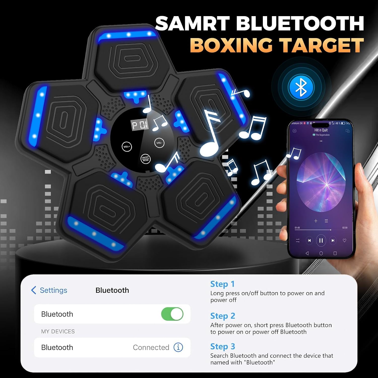 Detalle 2 de LOLBOX Music Boxing Machine – Interactive rhythm trainer with LED target lights and Bluetooth speaker (wall-mount pad)
