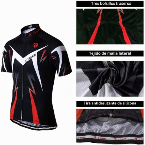 Thumbnail 3 de X-TIGER Conjunto Ciclismo Hombre: Maillot y Culotte con acolchado 5D y secado rápido