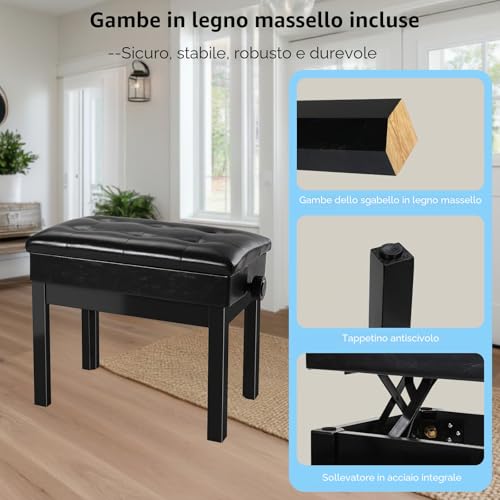 Detalle de MAMIZO Sgabello Pianoforte Regolabile in Altezza 48-58 cm – Panca Pianoforte