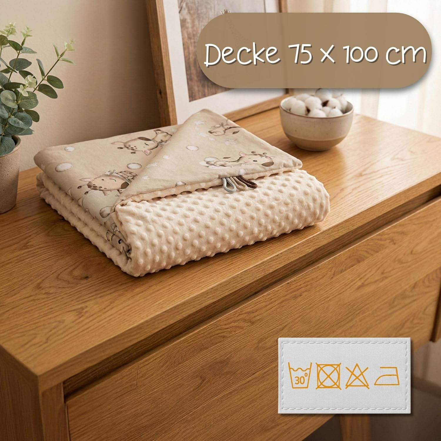 Detalle de Babydecke/Kuscheldecke 75x100 cm mit Plüschstoff – Winterdecke für Kinderwagen & Babybett