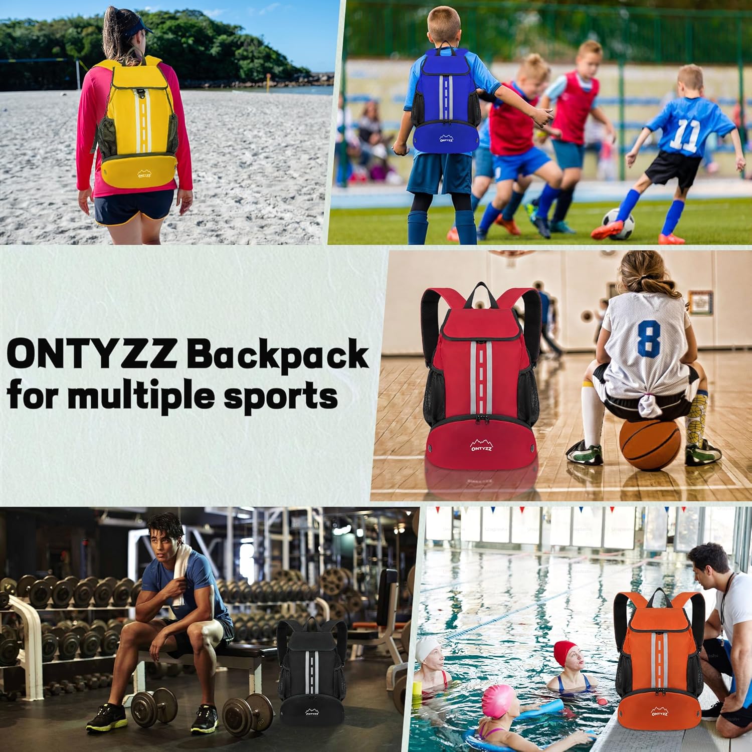 Thumbnail 5 de ONTYZZ wasserdichter Rucksack mit Kordelzug und Schuhfach – Sport- & Tagesrucksack für Gym, Schwimmen & Co.