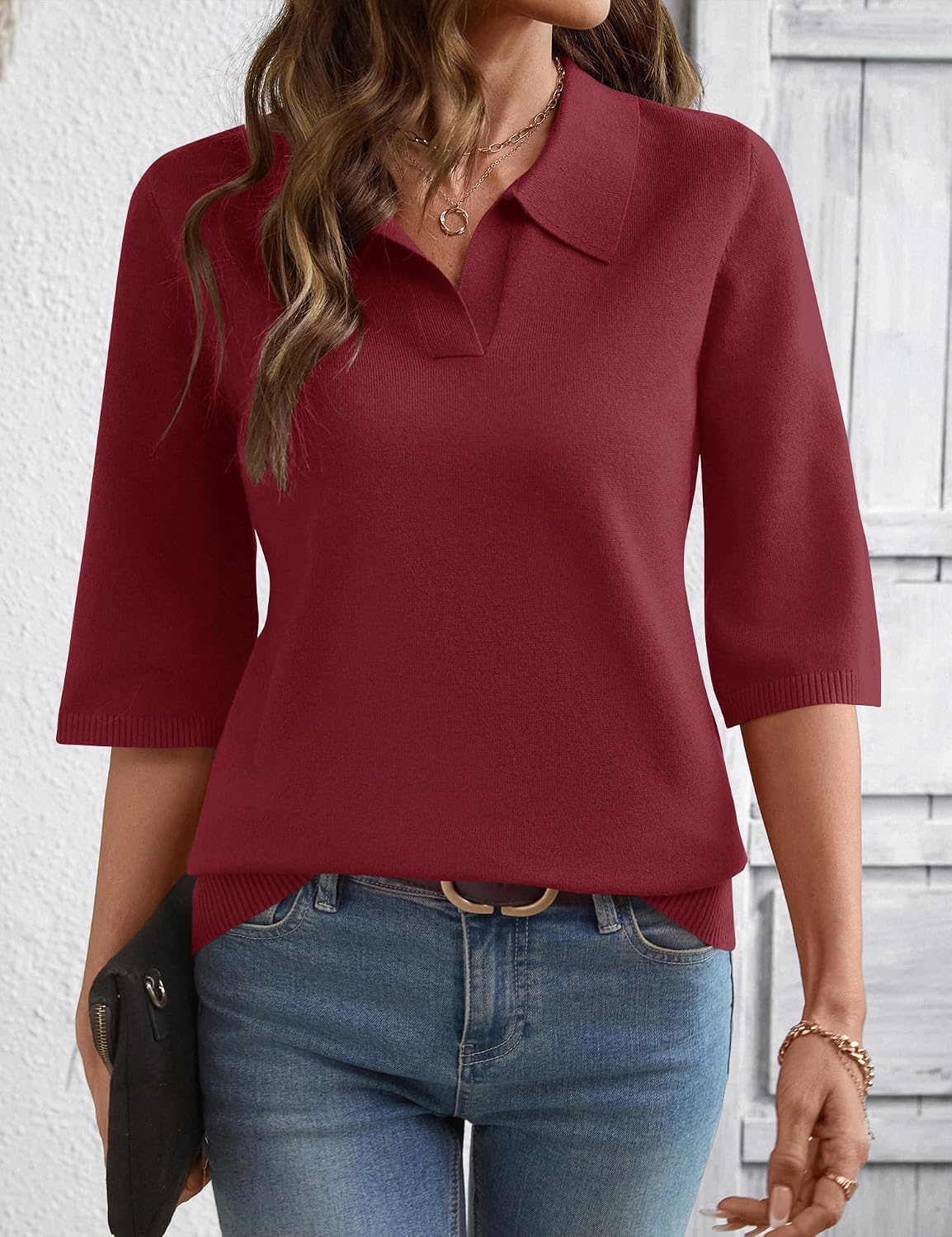 Thumbnail 1 de Rapbin Women's Polo Sweater with 3/4 Sleeves