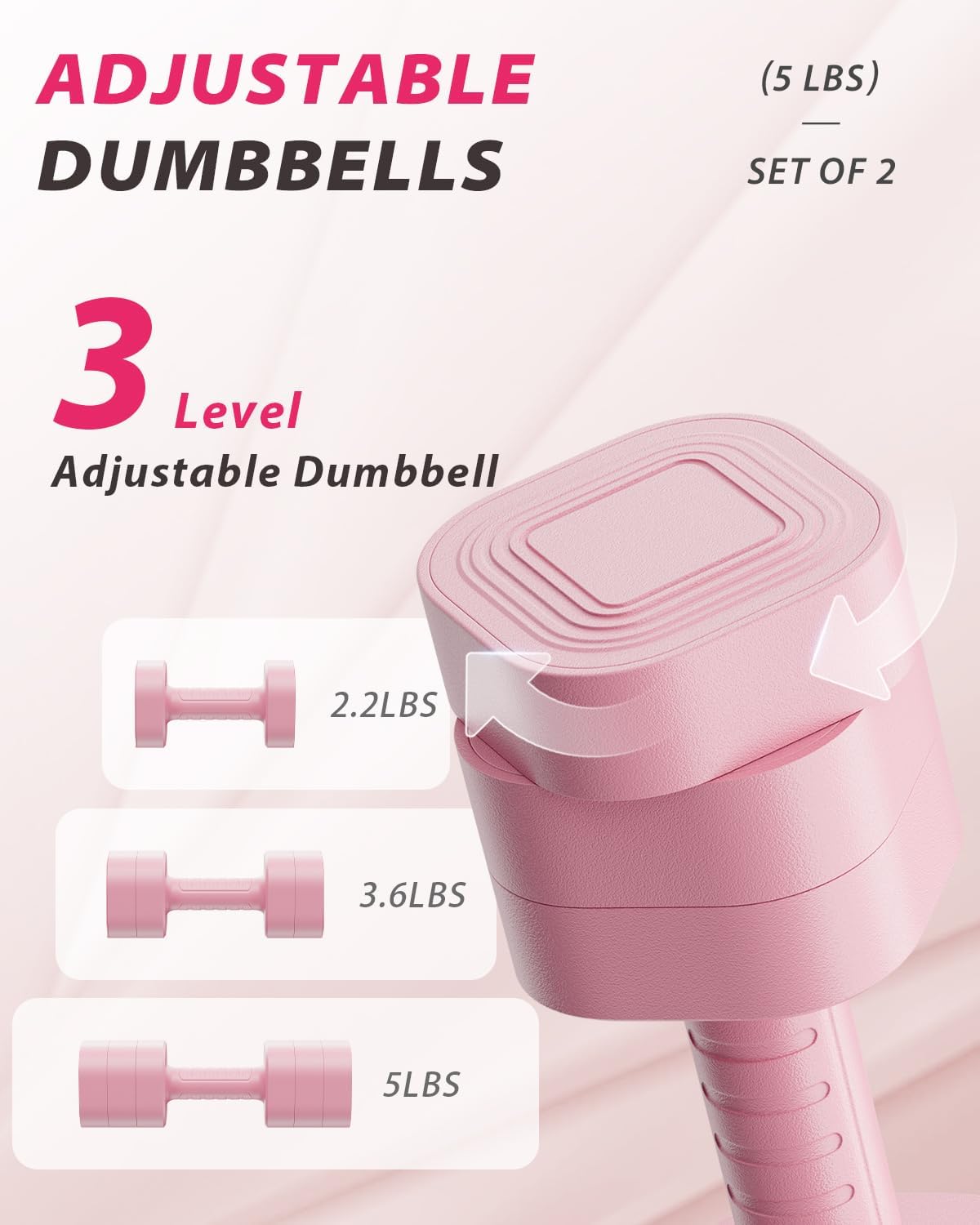 Detalle de Ragebby Adjustable Dumbbell Set (2) for Home Workouts: 3-In-1, Anti-Slip, Lightweight to Mid-Weight Range