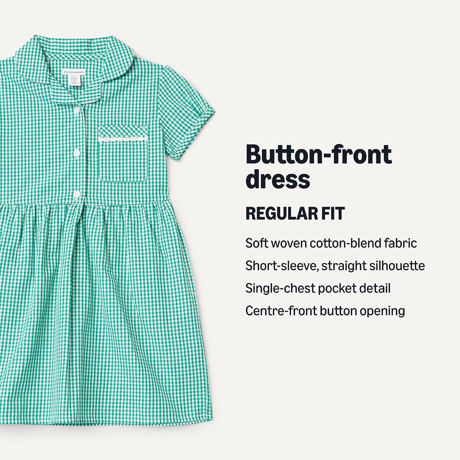Detalle de Amazon Essentials Girls' Gingham School Uniform Dress, Pack of 2