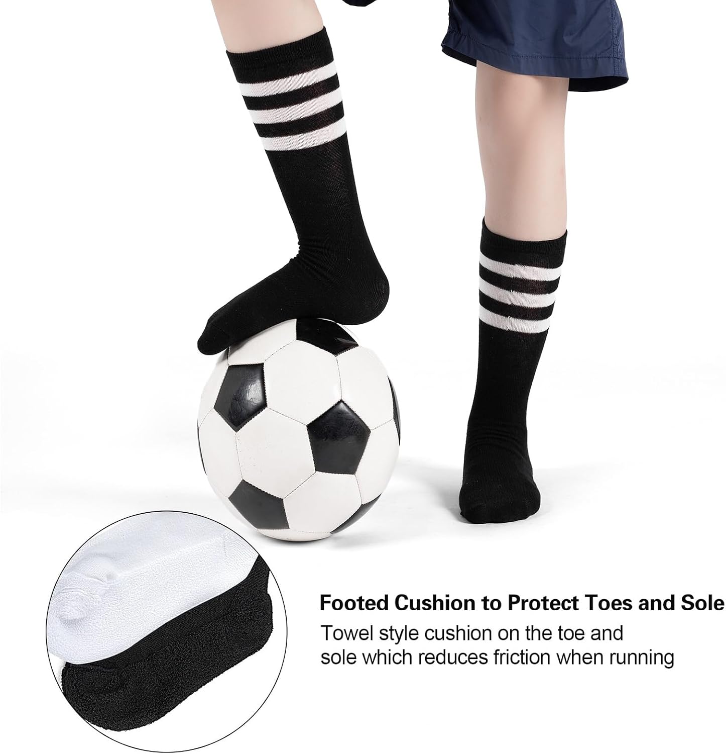 Detalle 2 de BONANGEL 4 Pairs Kids Football Socks – Knee-High Cotton Sports Socks for Boys & Girls