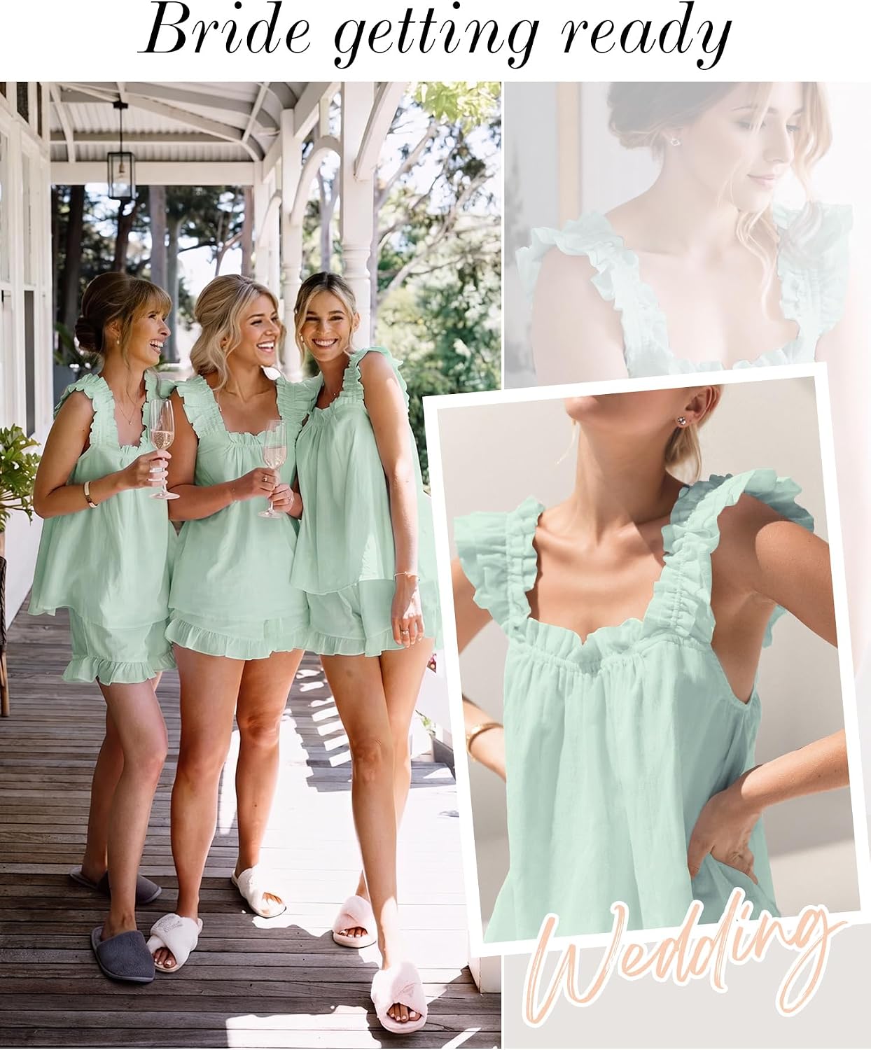 Detalle 2 de KFUBUO Women’s 2-Piece Ruffle Pajama Set: Soft Tank Top & Shorts Sleepwear
