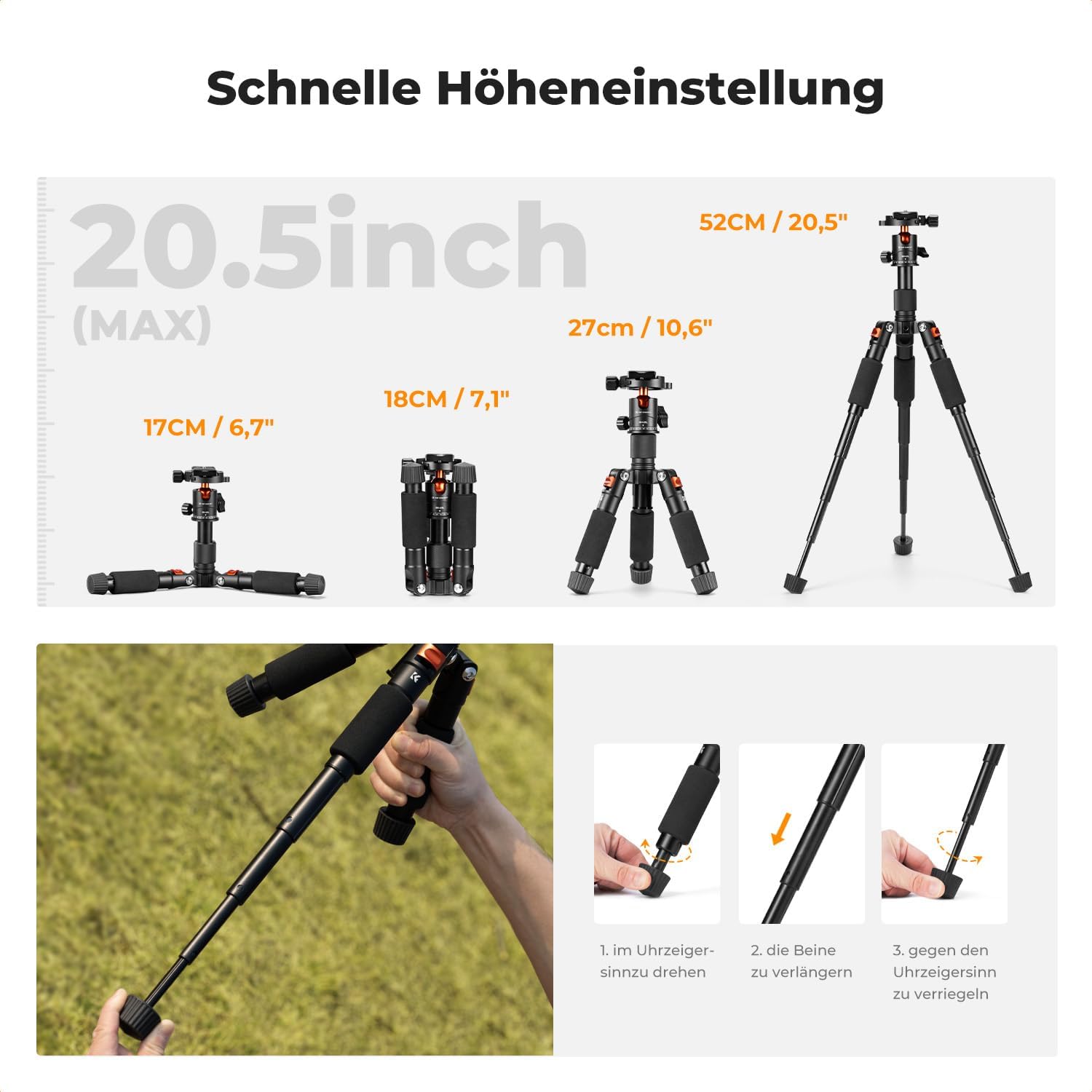 Thumbnail 3 de K&F CONCEPT Mini Stativ 52 cm Tischstativ