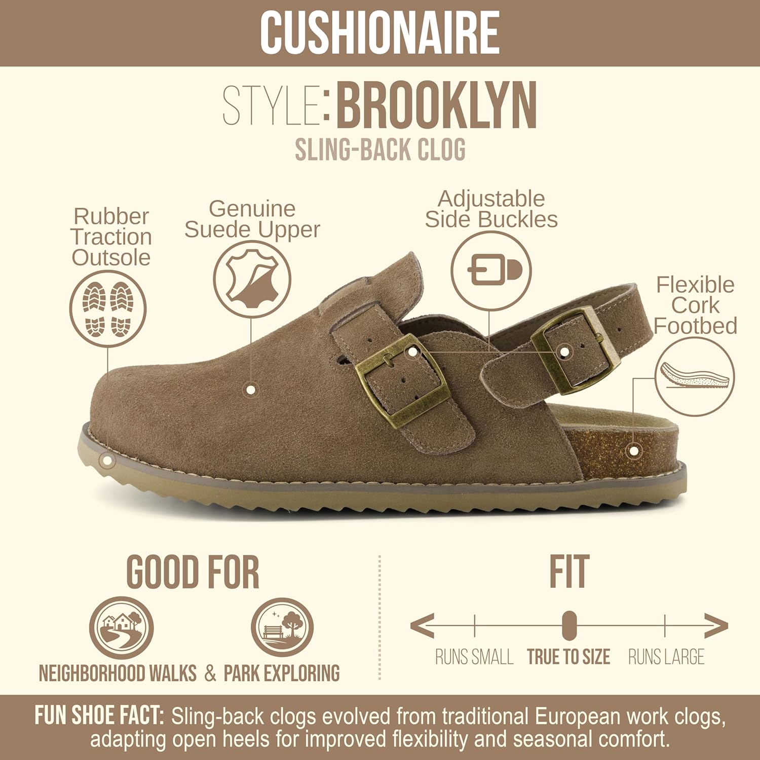 Detalle 2 de CUSHIONAIRE Brooklyn Suede Women’s Slides with Adjustable Buckles (Clog Mules)