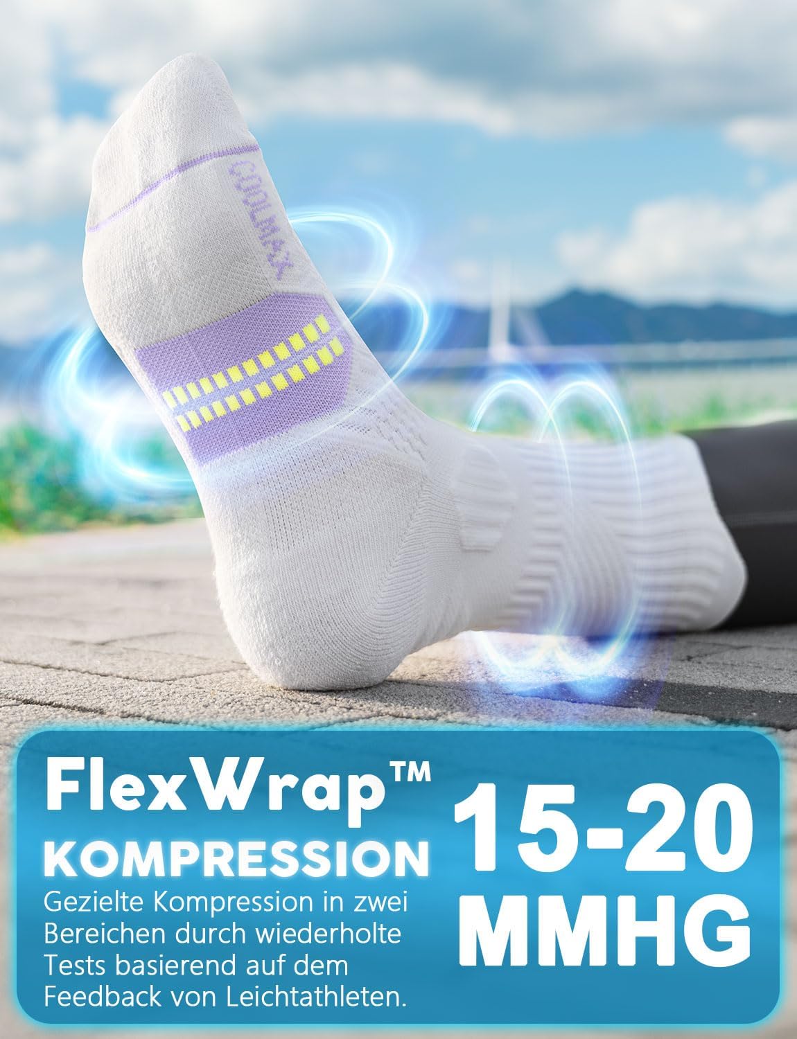 Detalle de Juclise Bambus Kompressions-Laufsocken (15–20 mmHg) – Coolmax, atmungsaktiv & Anti-Blasen im 3er-Set
