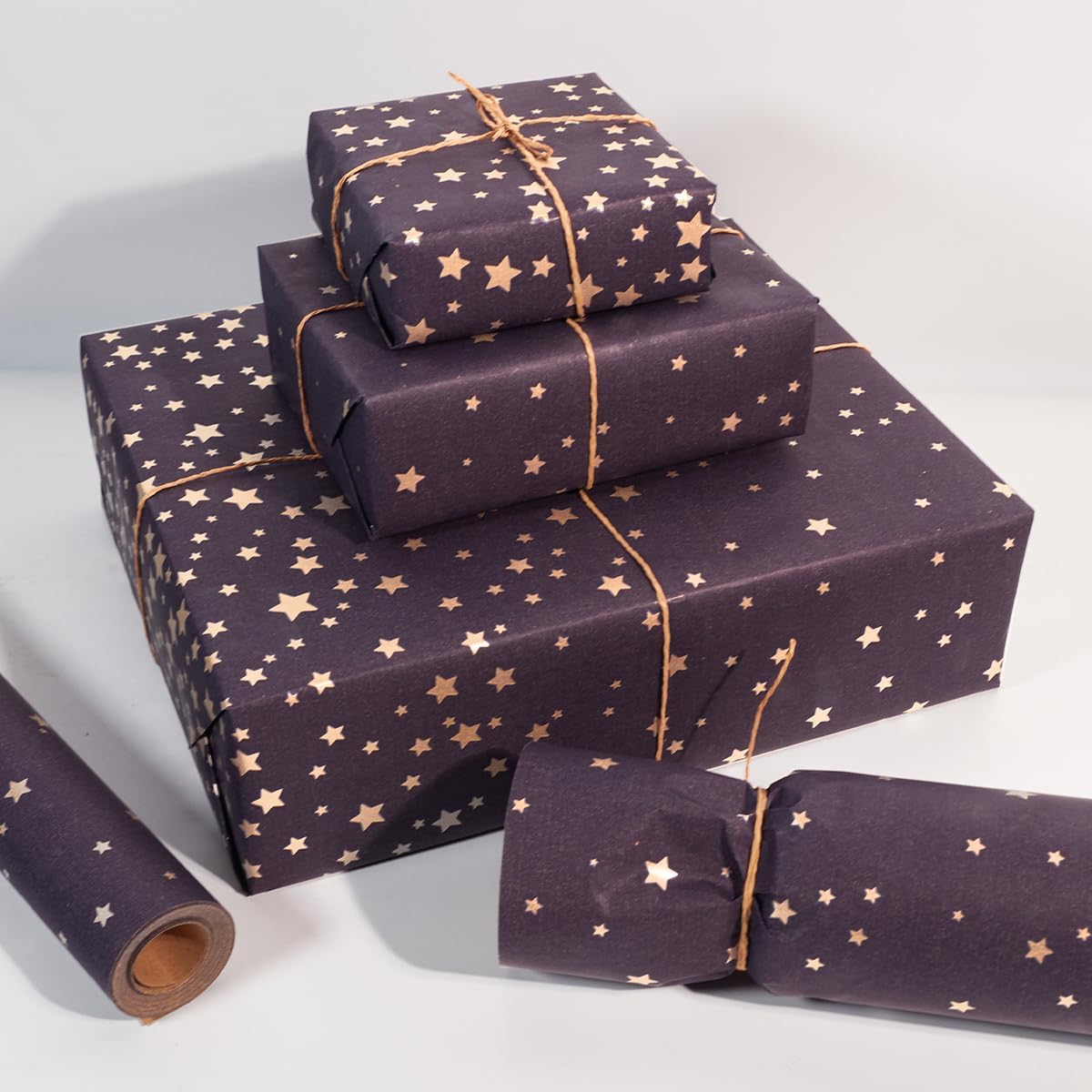 Thumbnail 4 de Birthday Wrapping Paper Roll 43cm x 10m (Blue Kraft with Gold Stars)