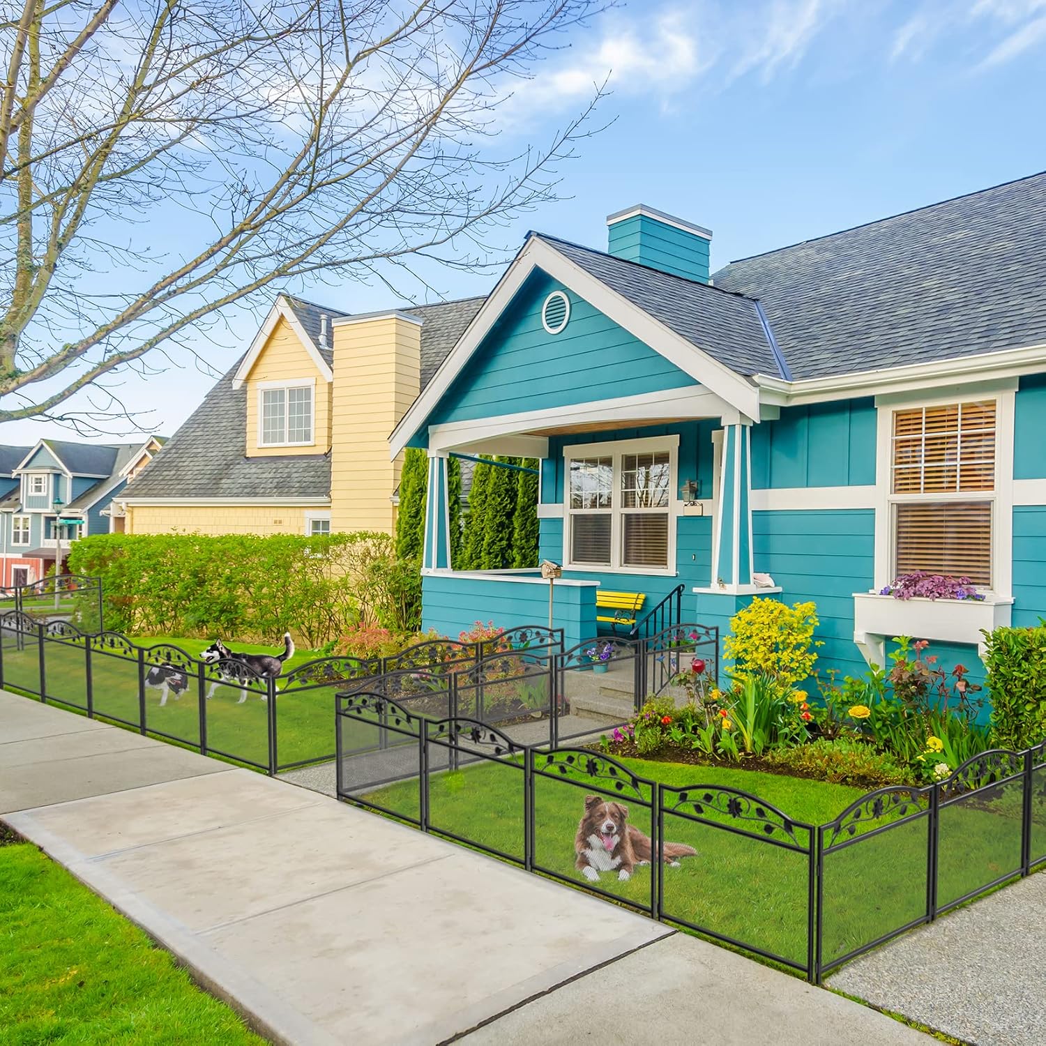 Thumbnail 1 de unho Decorative Garden Fence Panels (5-pack) 80cm x 80cm – rust-proof iron mesh border for dogs & rabbits, black