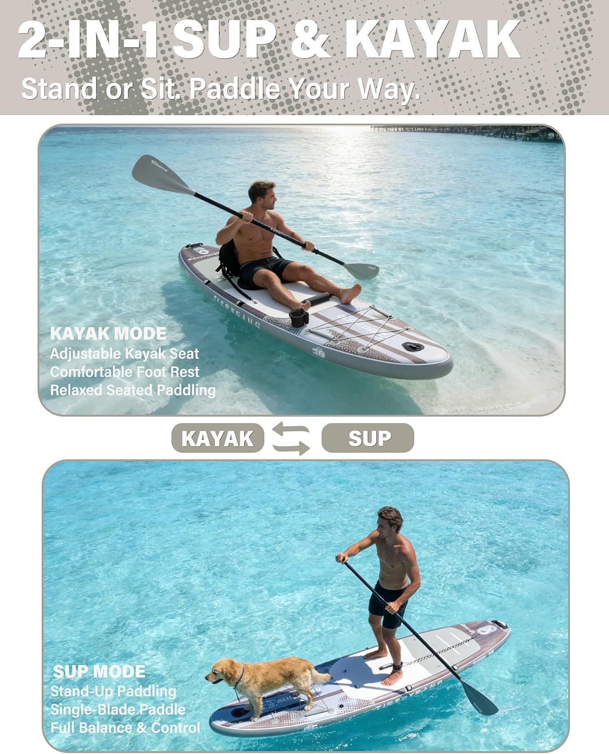 Detalle de TIGERXBANG Inflatable Stand Up Paddle Board with Kayak Seat – 11’ x 34” and Full Accessory Pack