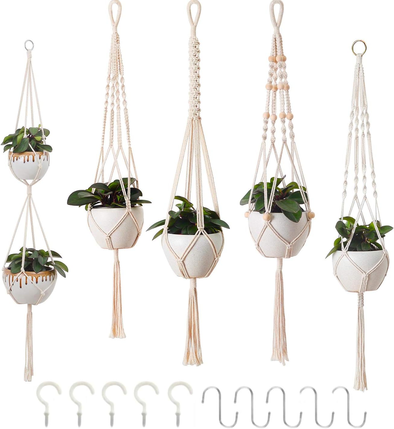 Detalle de Petutu 5er Set Makramee Blumenampel mit 104 cm