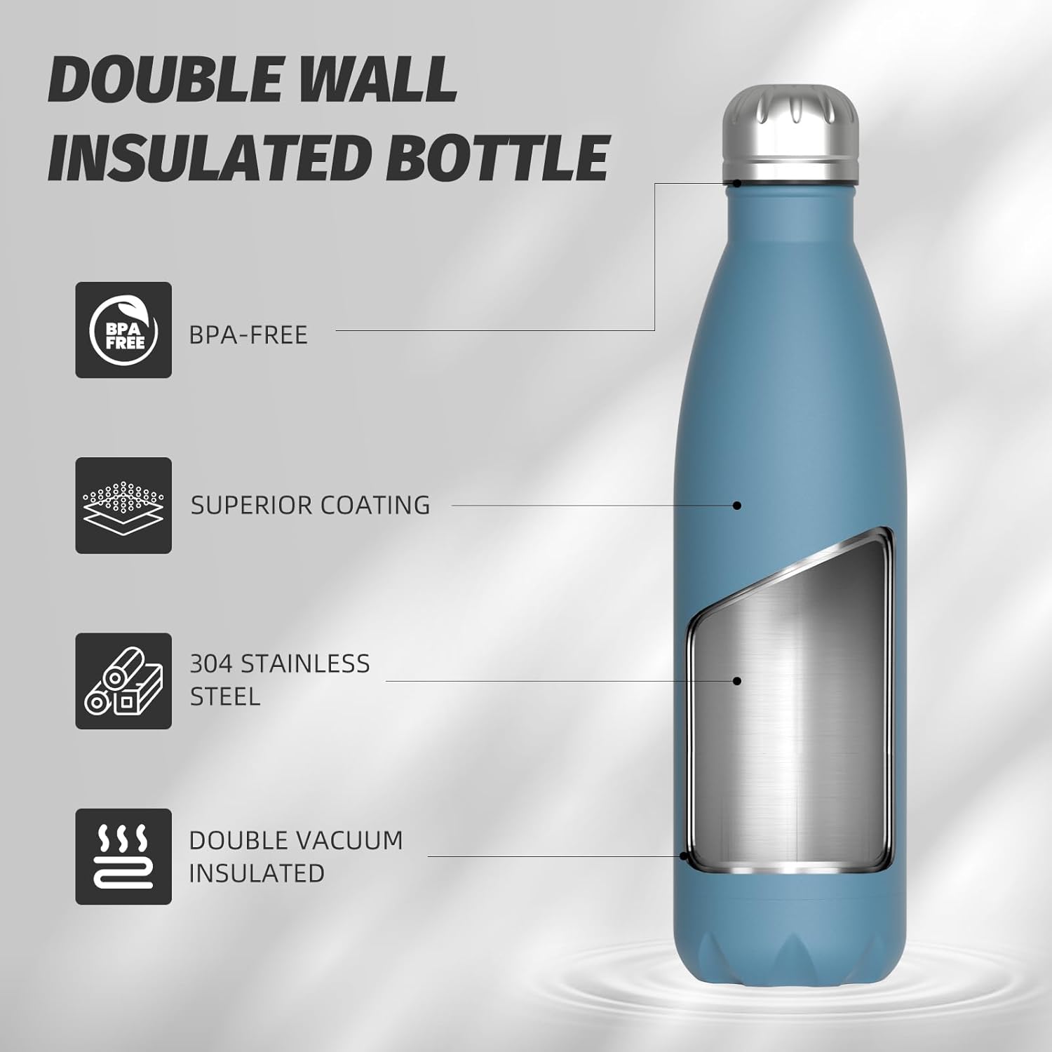 Thumbnail 6 de WATERSY Stainless Steel Insulated Water Bottle (500ml) in Smog Blue