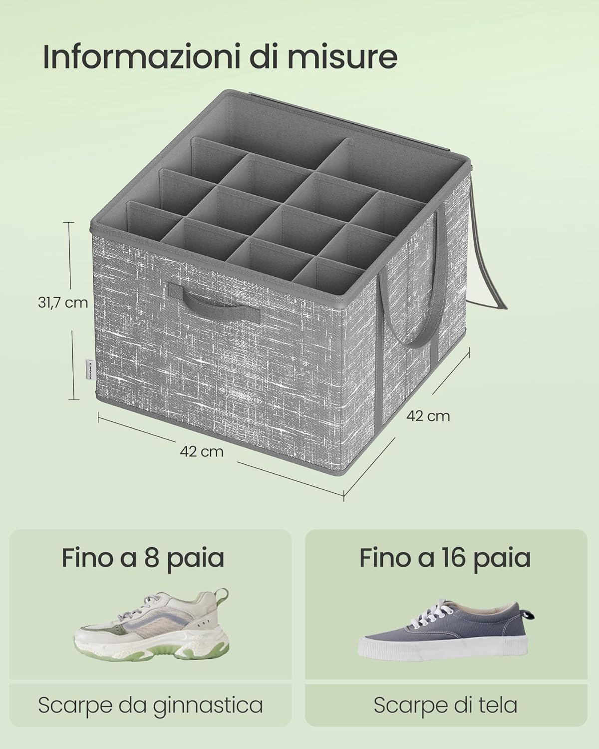 Detalle 2 de SONGMICS Scatola organizer per scarpe fino a 16 paia LSP601G01 con coperchio trasparente grigio giunco