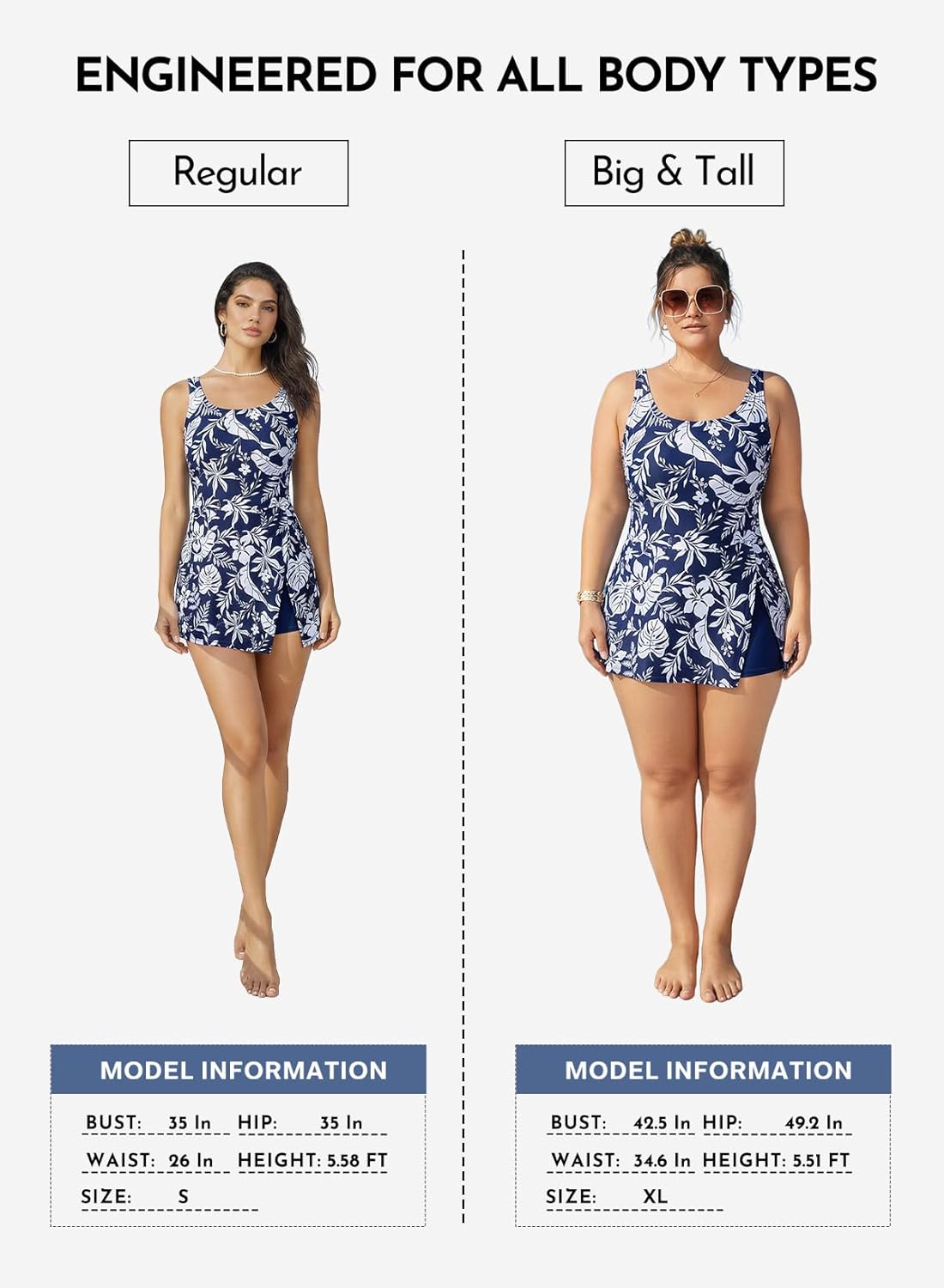 Detalle 2 de Aleumdr One Piece Swimdress Swimsuit with Tummy Control, Pockets & Split Hem