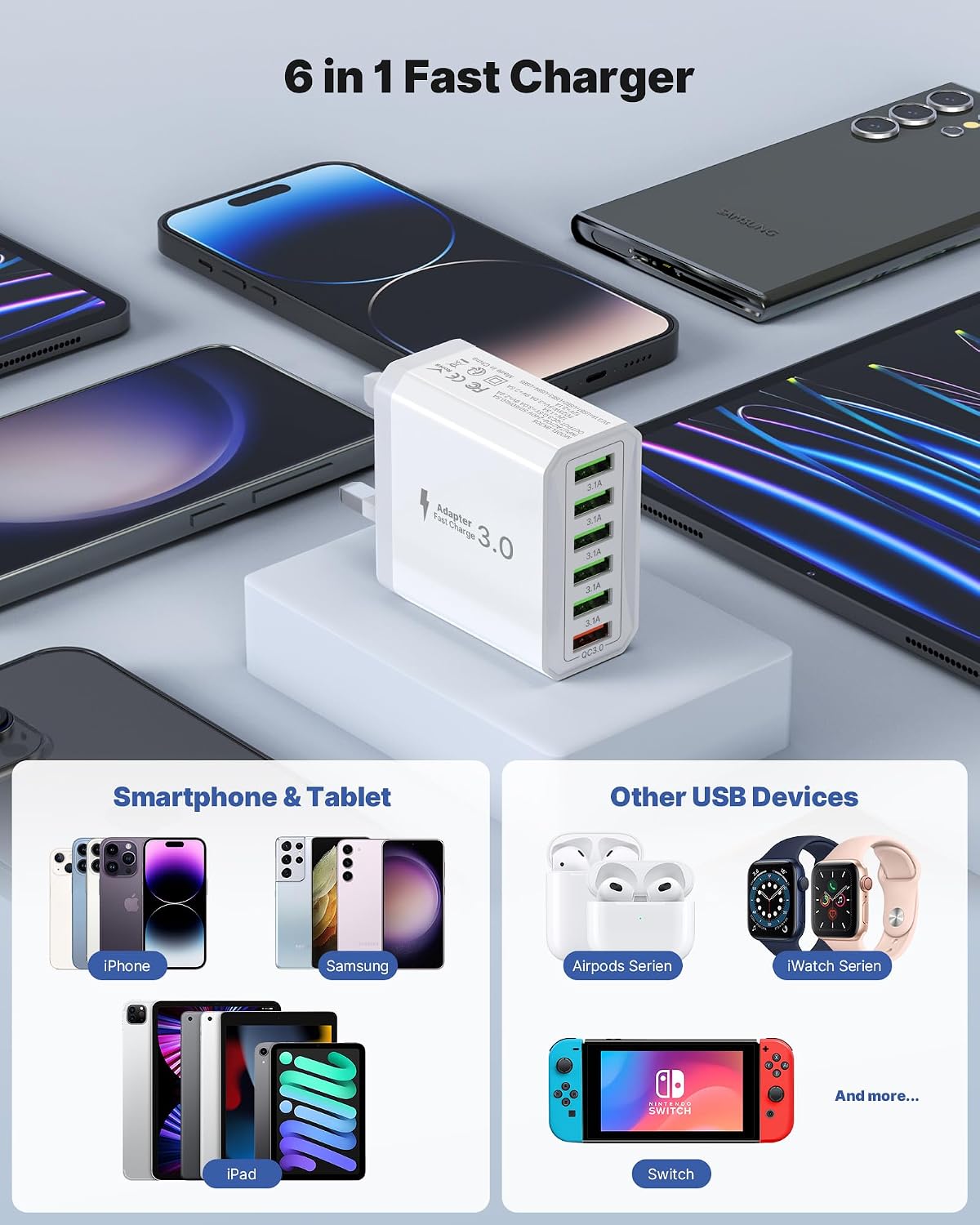 Thumbnail 5 de USB Plug UK 33W 6-Port Multiport Charger 🔌