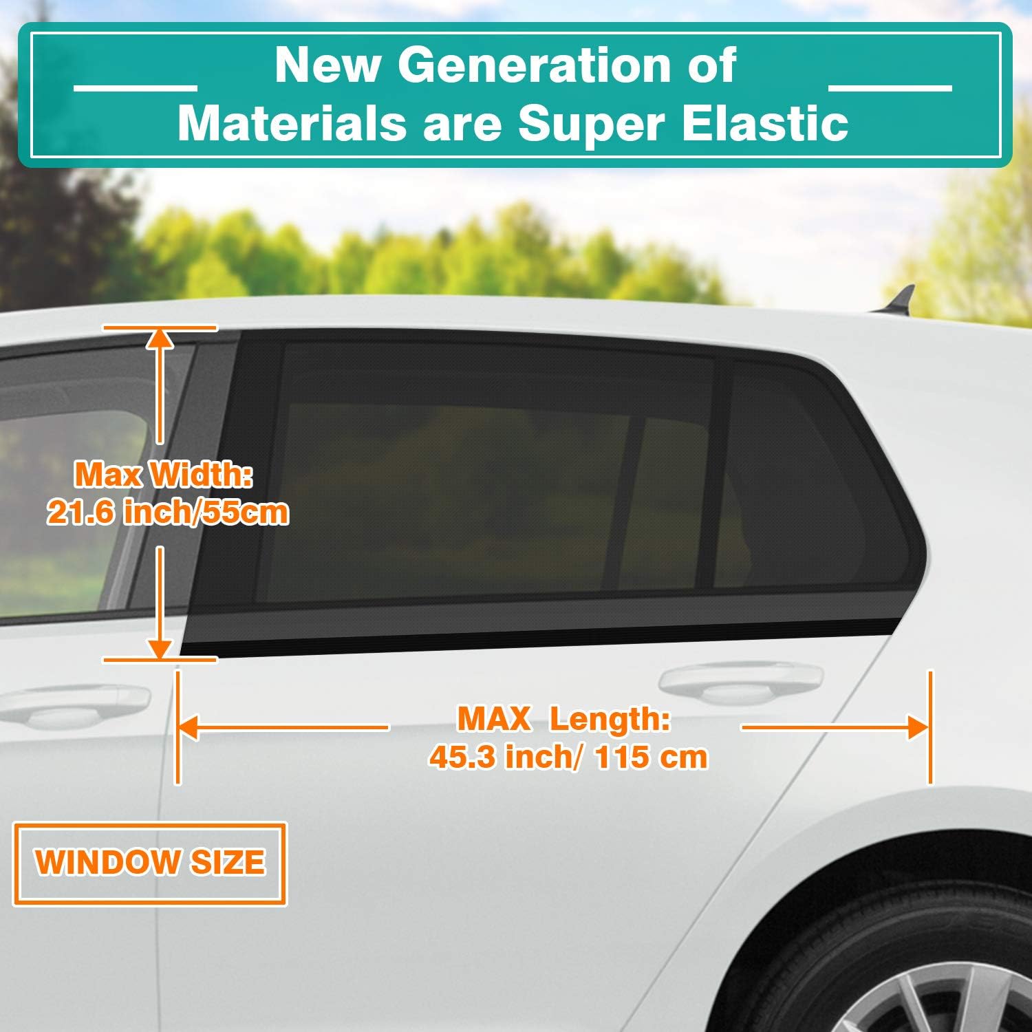 Detalle de Tendine Parasole Auto, 2 Pezzi - Protezione UV, Zanzare e Privacy per Finestrini Laterali (XL)