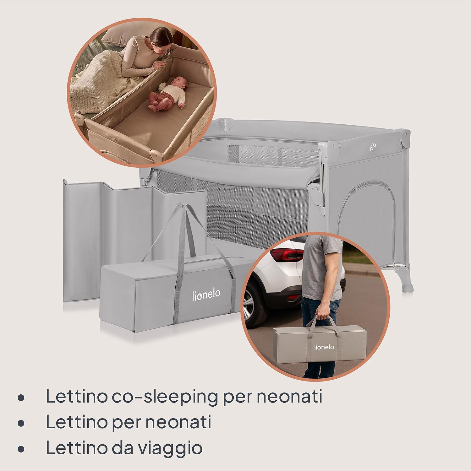 Thumbnail 2 de Lionelo Ellen Lettino da Viaggio 3 in 1 – Culla Co-Sleeping con Fianco Abbassabile