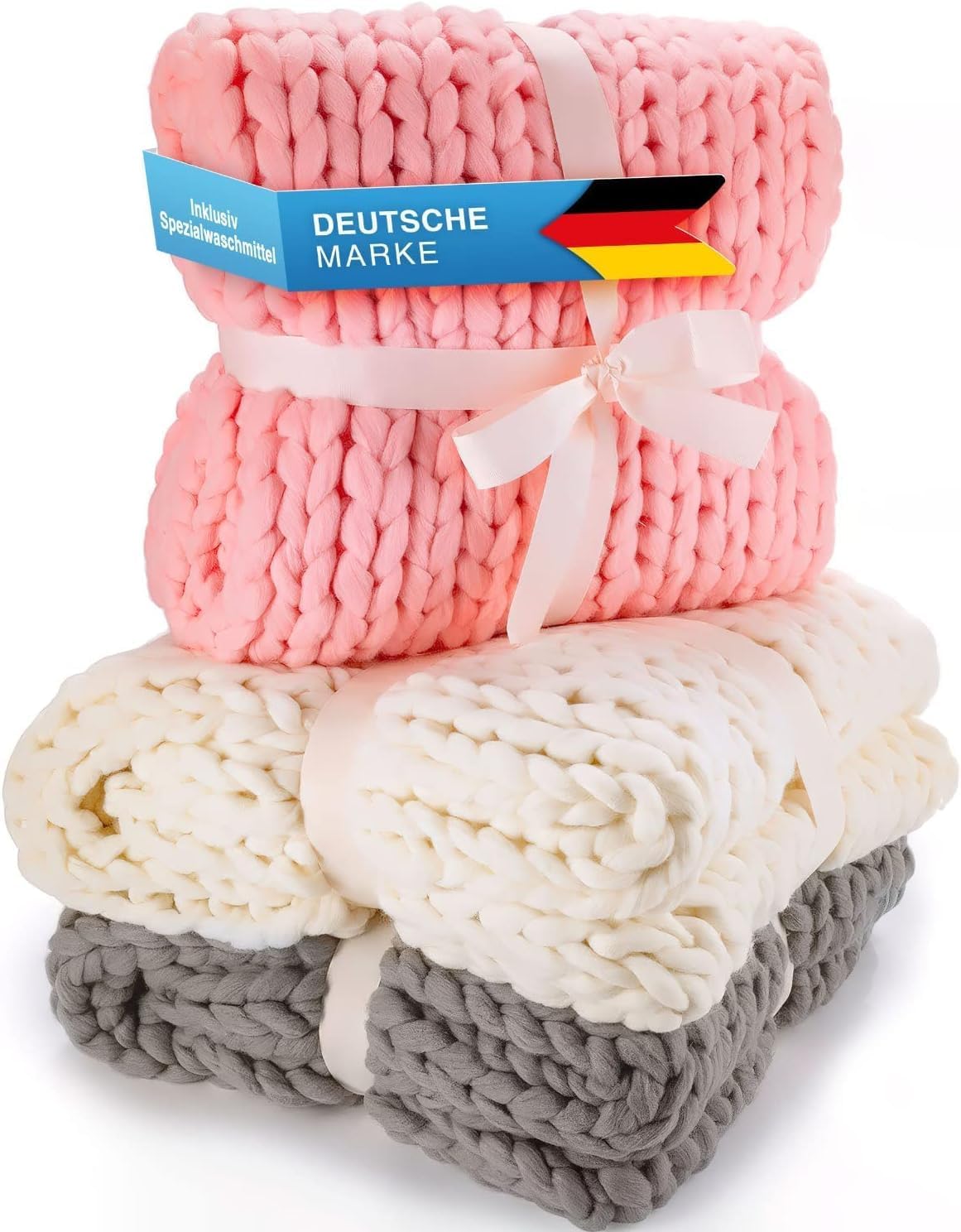 Detalle de Feluna Chunky Knit Blanket, 180 x 120 cm Pink Polyester Throw