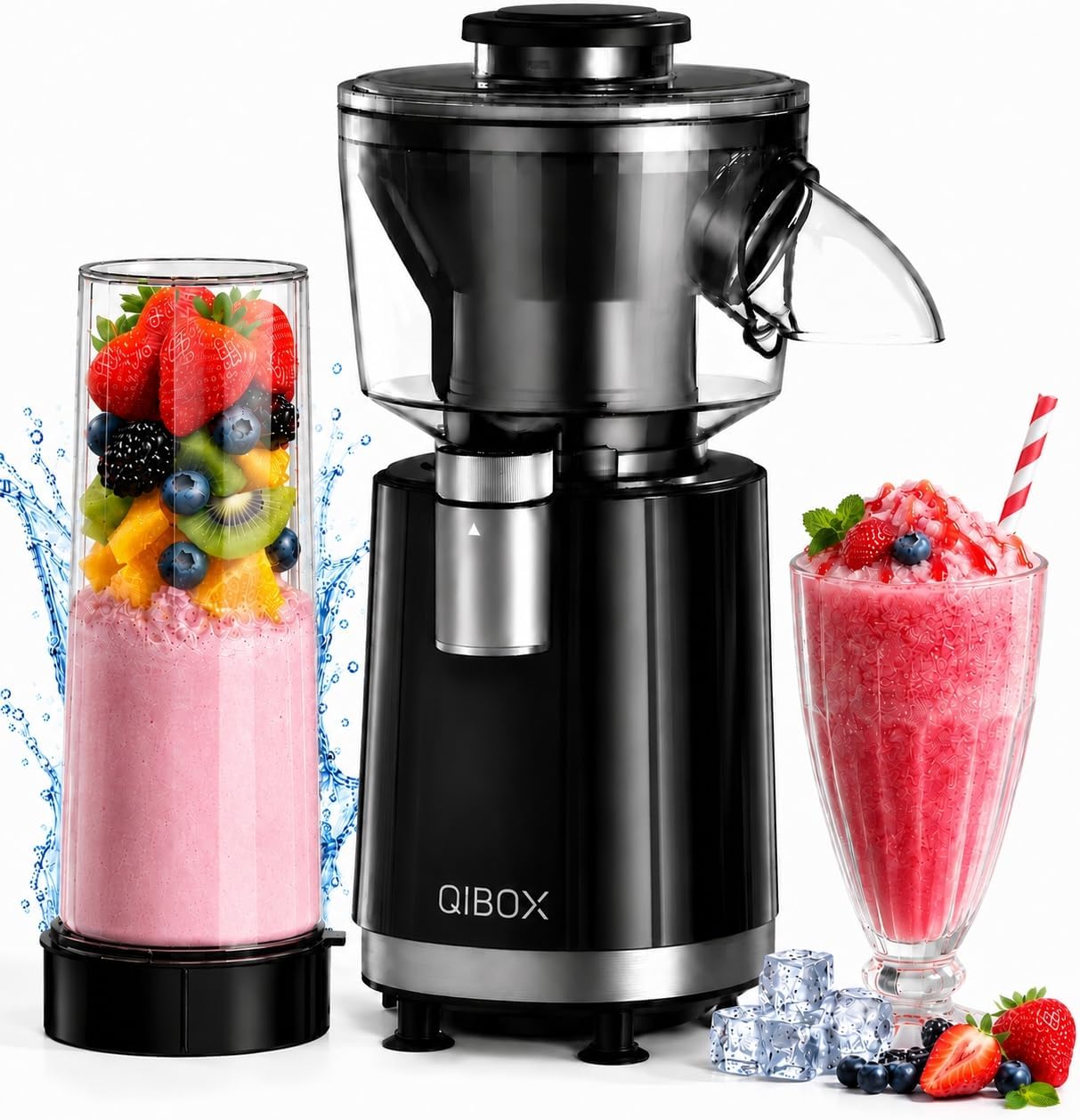 Detalle de QIBOX 2-in-1 Snow Cone Machine & Smoothie Blender 700W: A Practical Home Kitchen Workhorse