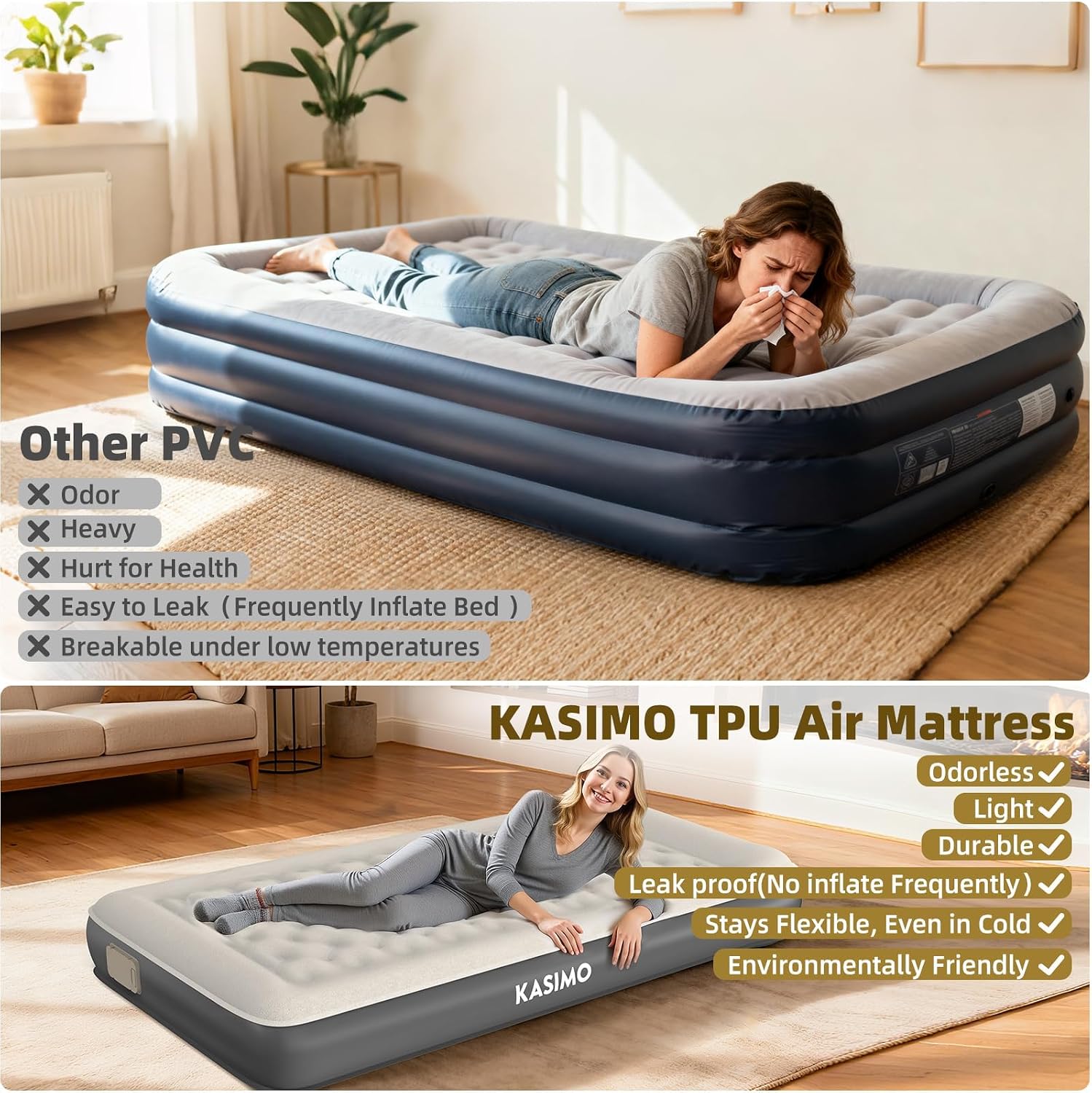 Detalle de Kasimo Single airbed 190x90x22cm TPU mattress