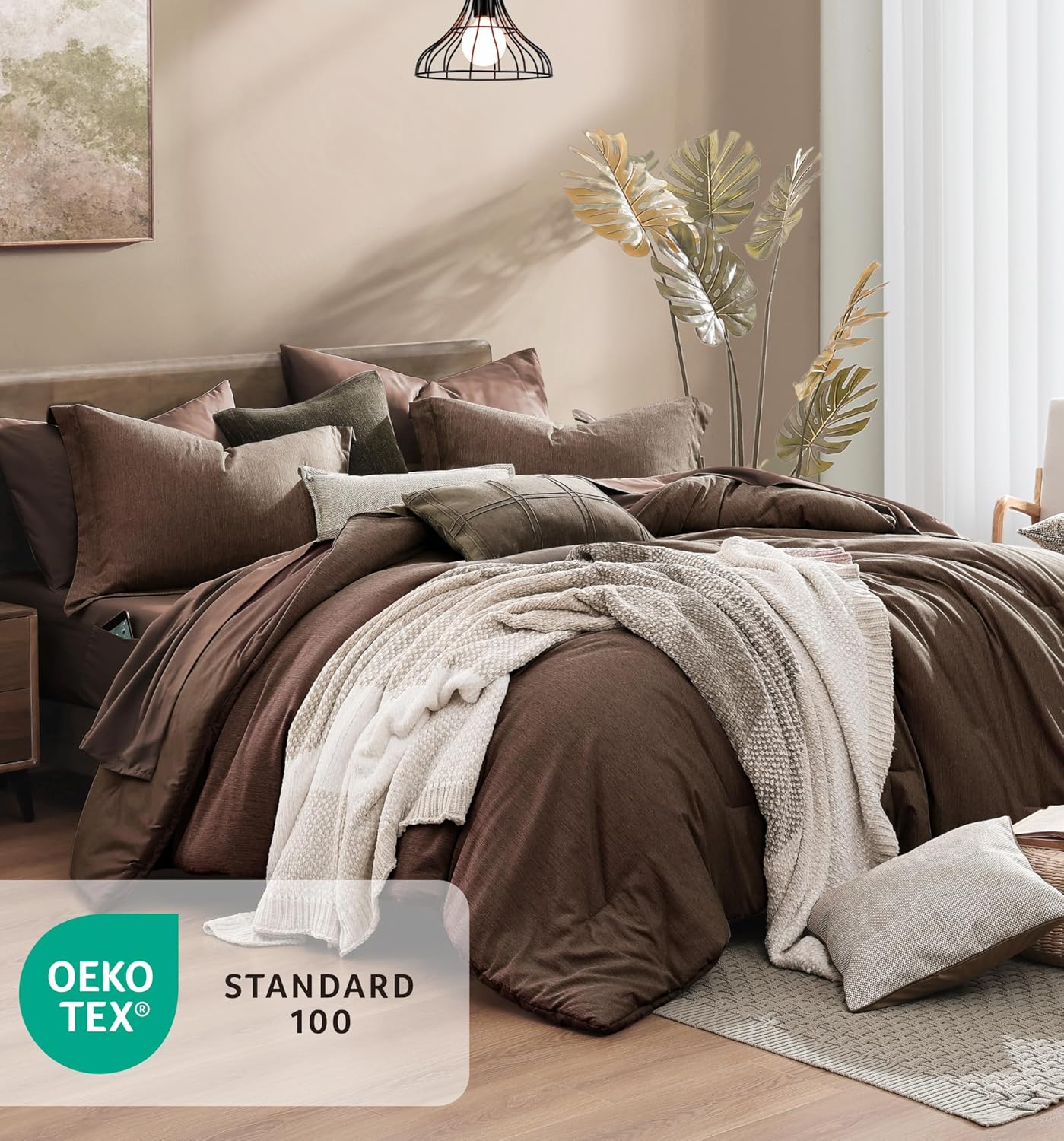 Detalle 1 de Monbix Full Size Comforter Set, Chocolate Brown Reversible Polyester Bedding