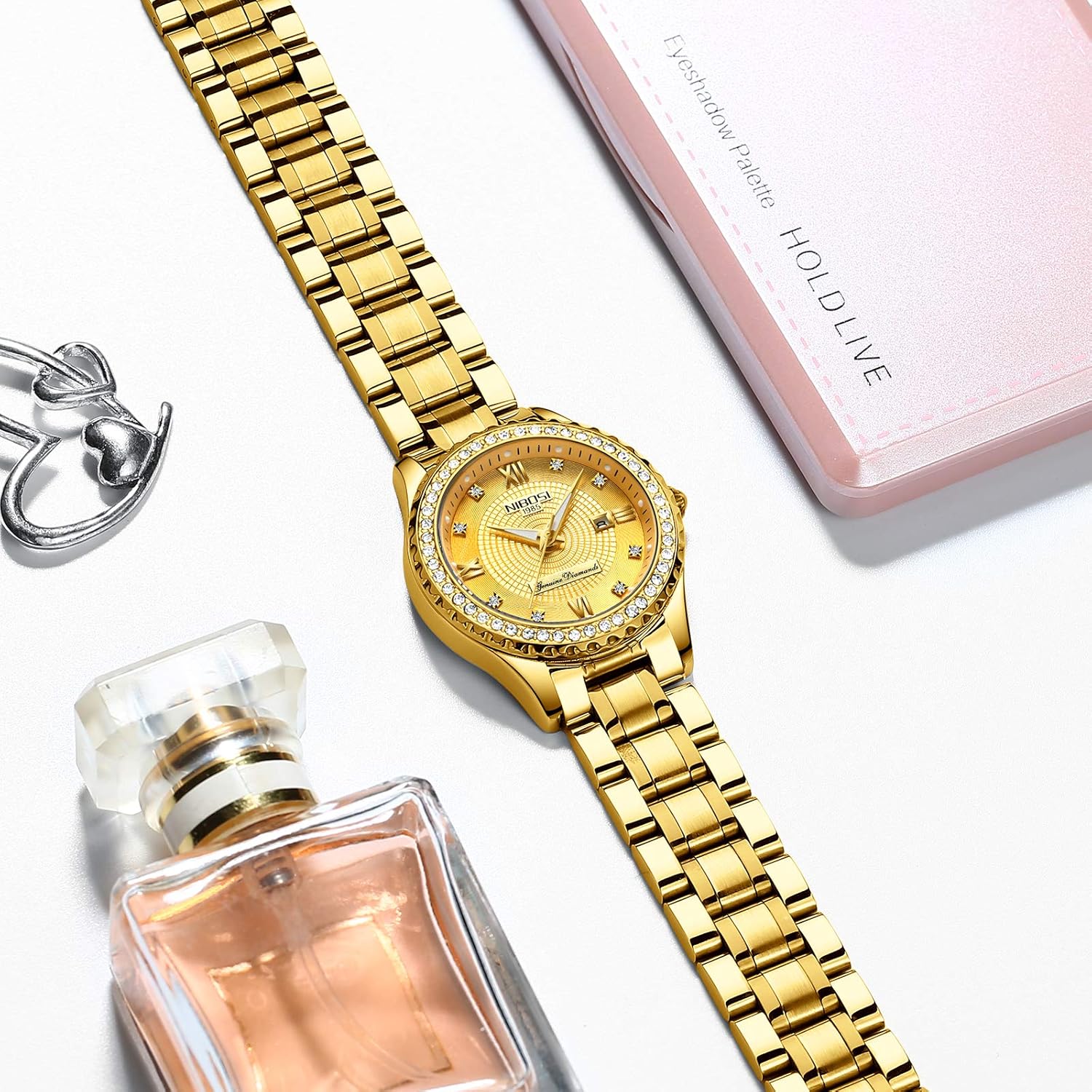 Thumbnail 4 de NIBOSI Damen-Armbanduhr mit Quarzwerk, Mineralglas und roségoldfarbenem Diamant-Zifferblatt