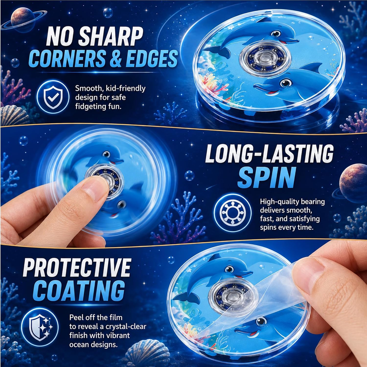 Thumbnail 3 de Sauyoza 52-Pack Ocean Fidget Spinners, Metal Party Favors and Classroom Rewards