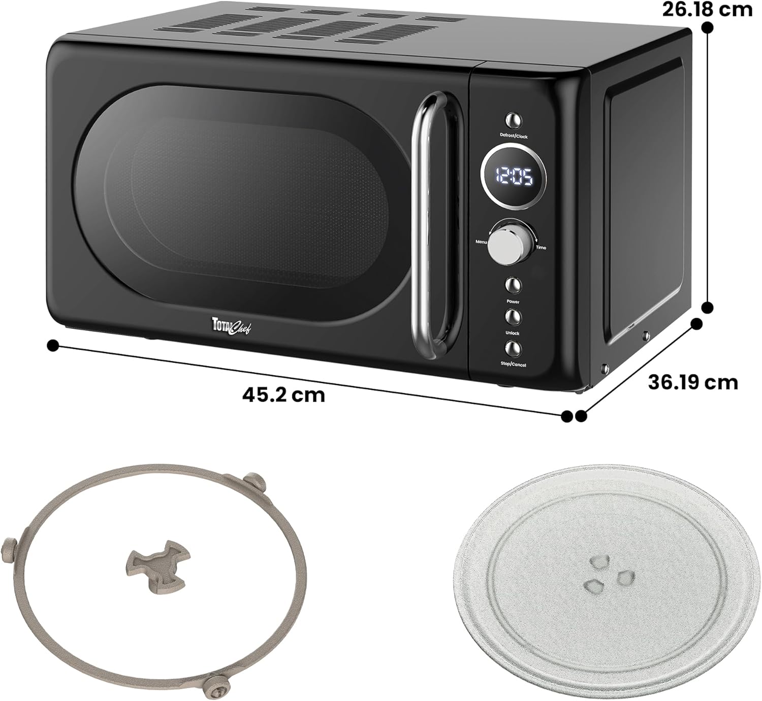 Detalle 2 de Koolatron Total Chef Retro Microwave Oven 20L, 700W (Black) — Digital LED, 8 Preset Modes