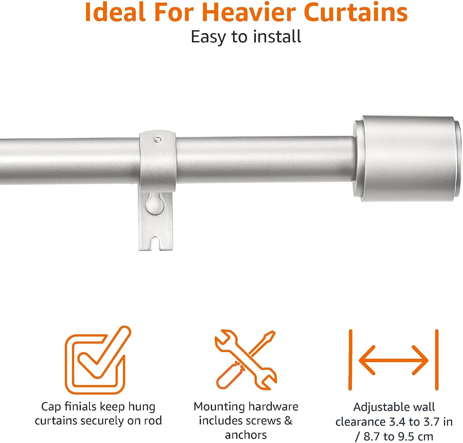 Detalle 2 de Amazon Basics Extendable Curtain Pole 183–366 cm 🪟