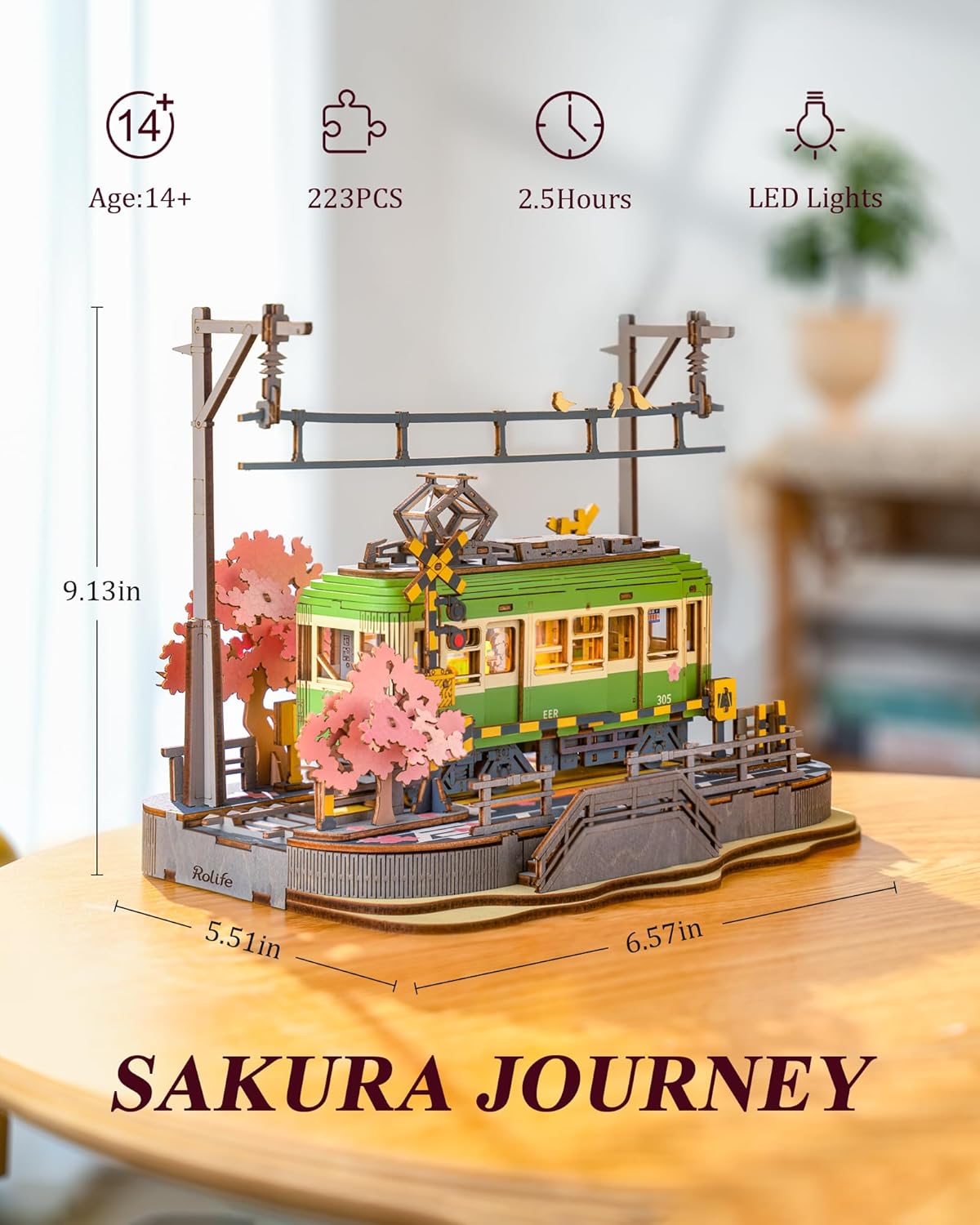 Thumbnail 2 de Rolife 3D Puzzle Voyage de Sakura (en bois) avec LED – Sakura Densya avec scène animée
