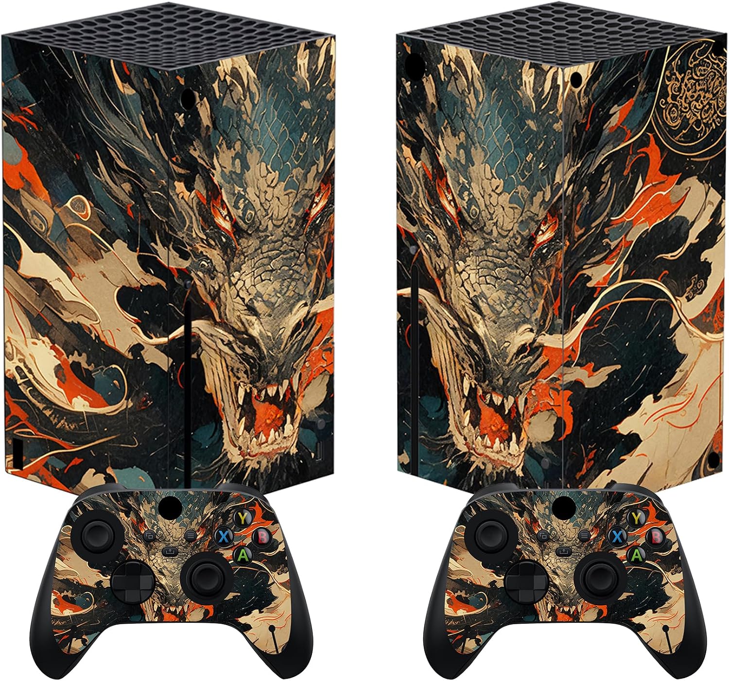 Detalle de PlayVital Dragon's Fury Vinyl Skins for Xbox Series X: Protective, Customisable Wraps for Console and Controller