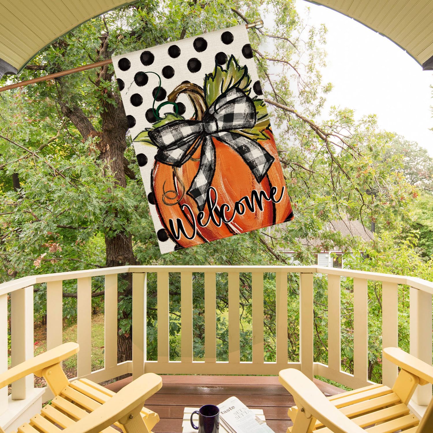 Detalle 2 de AVOIN colorlife Fall Welcome Pumpkin House Flag, 28x40 Inch, Double-Sided