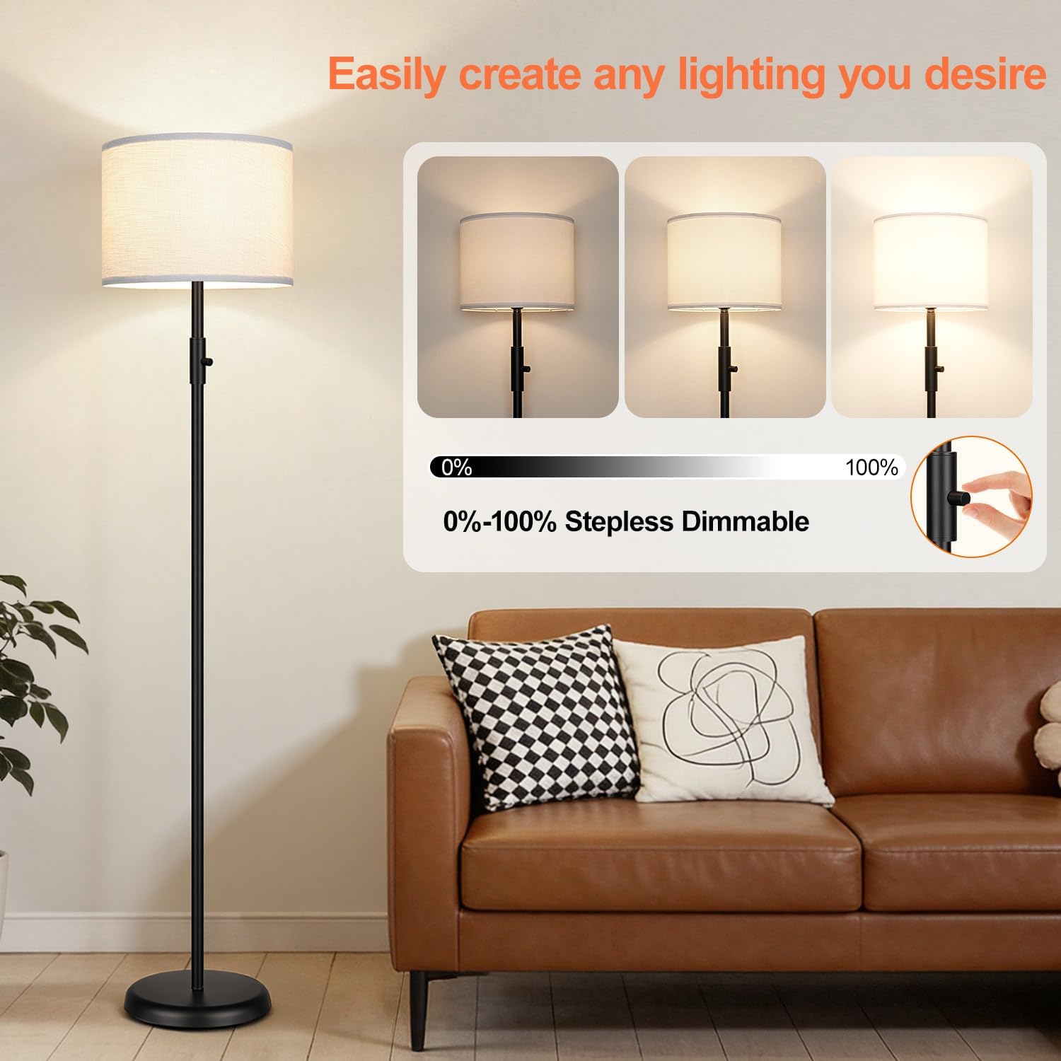 Thumbnail 2 de Dimmable Floor Lamp with White Shade