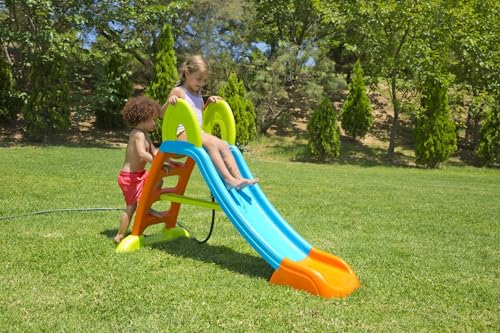 Detalle de FEBER Tobogán Slide Plus con Agua (FEL08000), exterior con hueco para manguera y escaleras antideslizantes