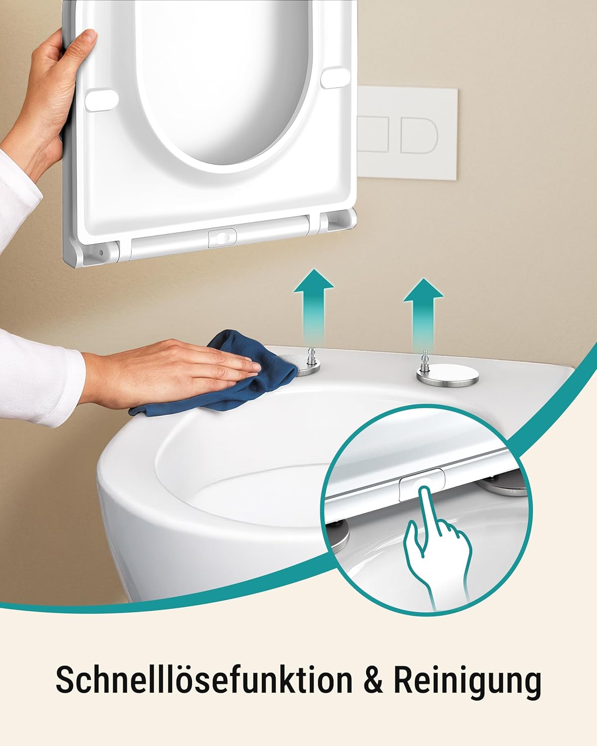 Detalle de HySail Toilettendeckel mit Absenkautomatik – robust, hygienisch, farbbeständig (D-Form Lang, Weiß)