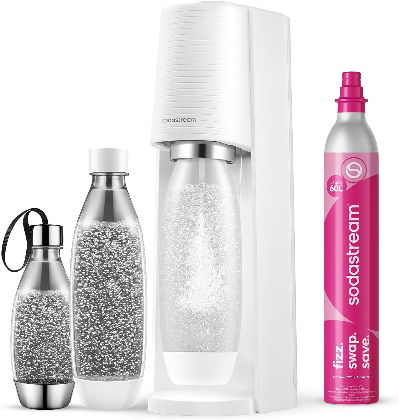 Detalle 2 de Sodastream Terra – Machine à eau pétillante avec CO₂ Quick Connect, 60L, deux bouteilles incluses (1L et 0,5L), sans BPA, noir