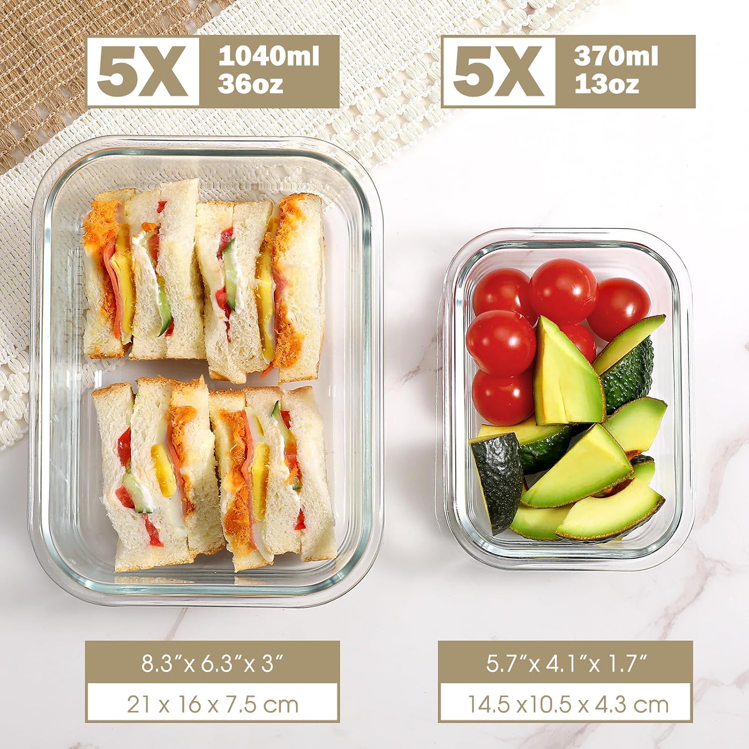 Detalle de YASHE Glass Containers with Lids, 10 Pack – Thick & Durable Borosilicate Glass Meal Prep Containers