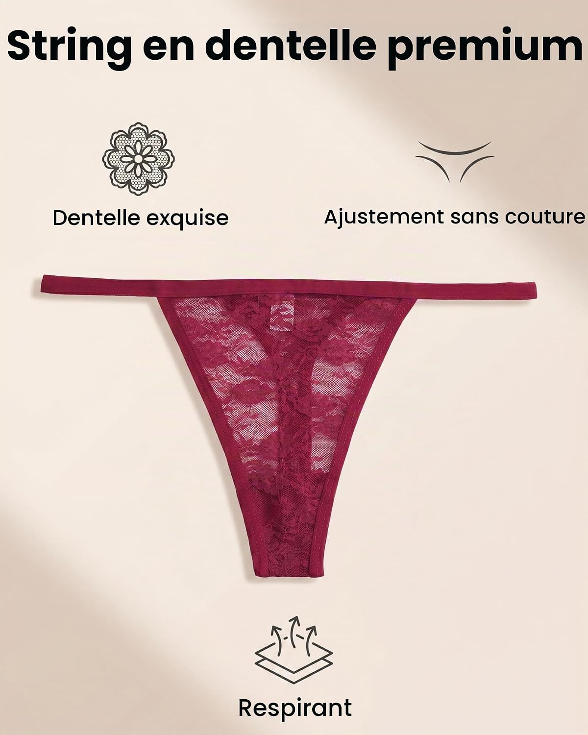 Detalle 1 de FINETOO kanten strings voor dames, 10 stuks, maat S tot XL